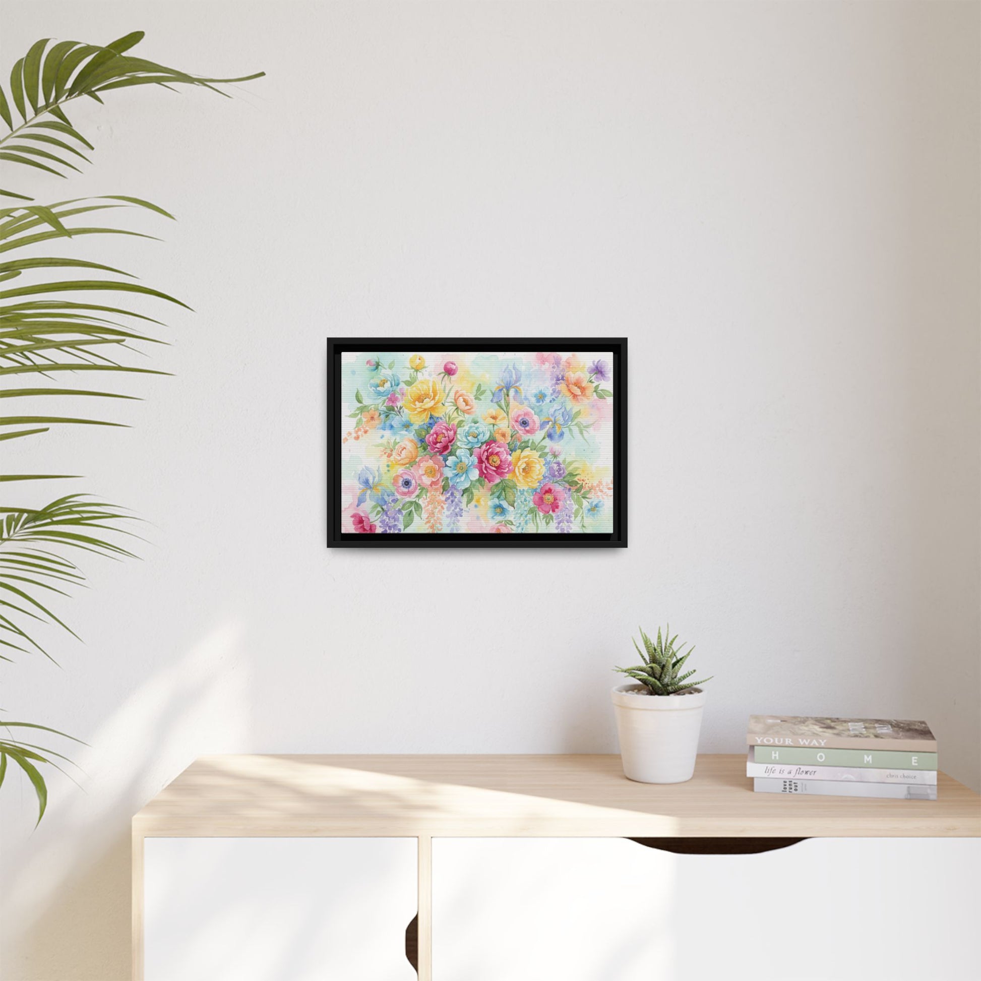 Watercolor Floral Bouquet Canvas, Framed Matte Wall Art | Multi-Color Wall Art