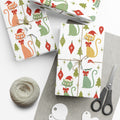 Papier Cadeau Chat Atomique Noël, Papier Cadeau Rétro, Motif Chatons Pastel Milieu de Siècle, Fêtes Vintage 30x20, 30x72, 30x144 Parfait pour toutes les Occasions