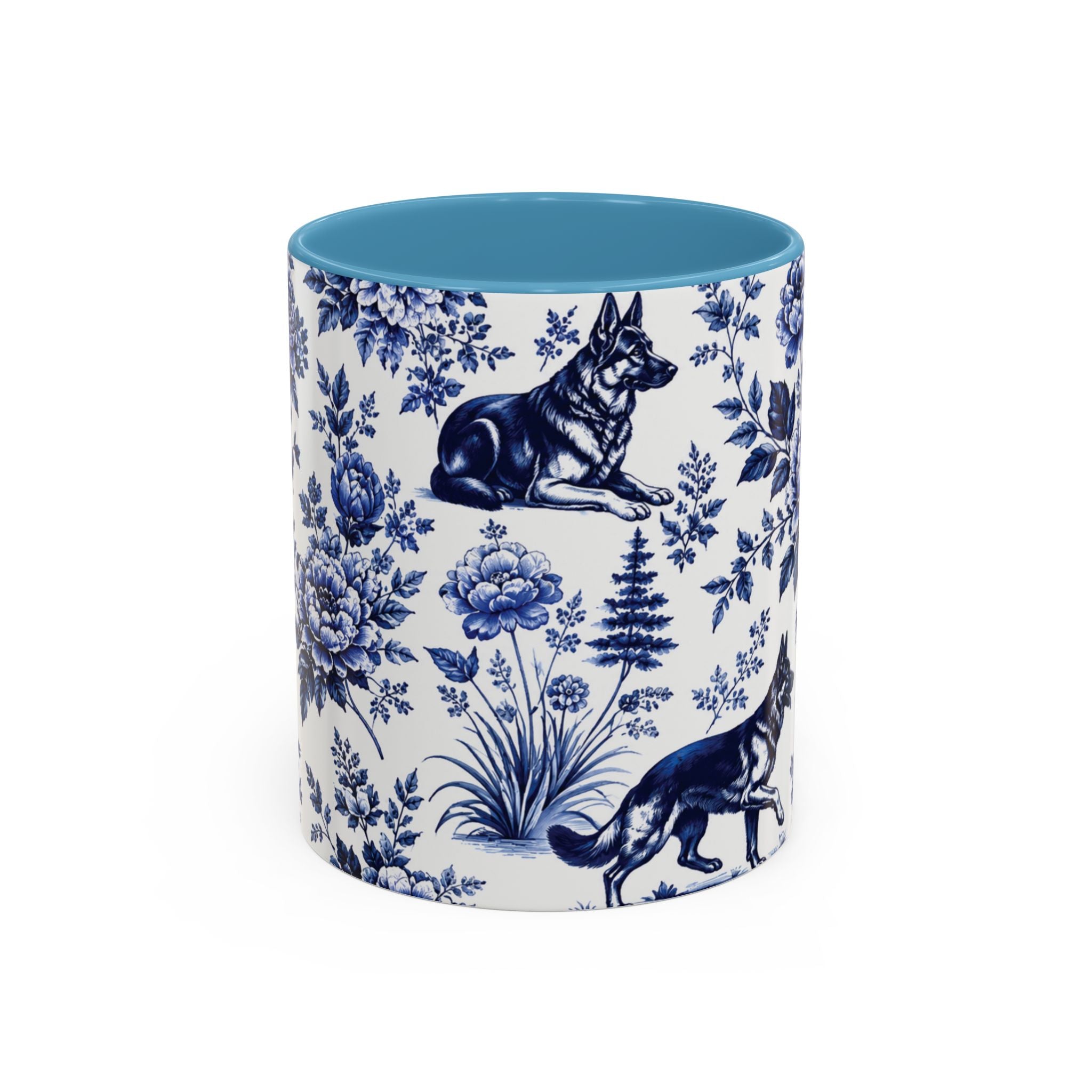 Elegant German Shepherd Floral Mug | Luxury Blue Toile Coffee Mug 11/15oz Accent Ceramic