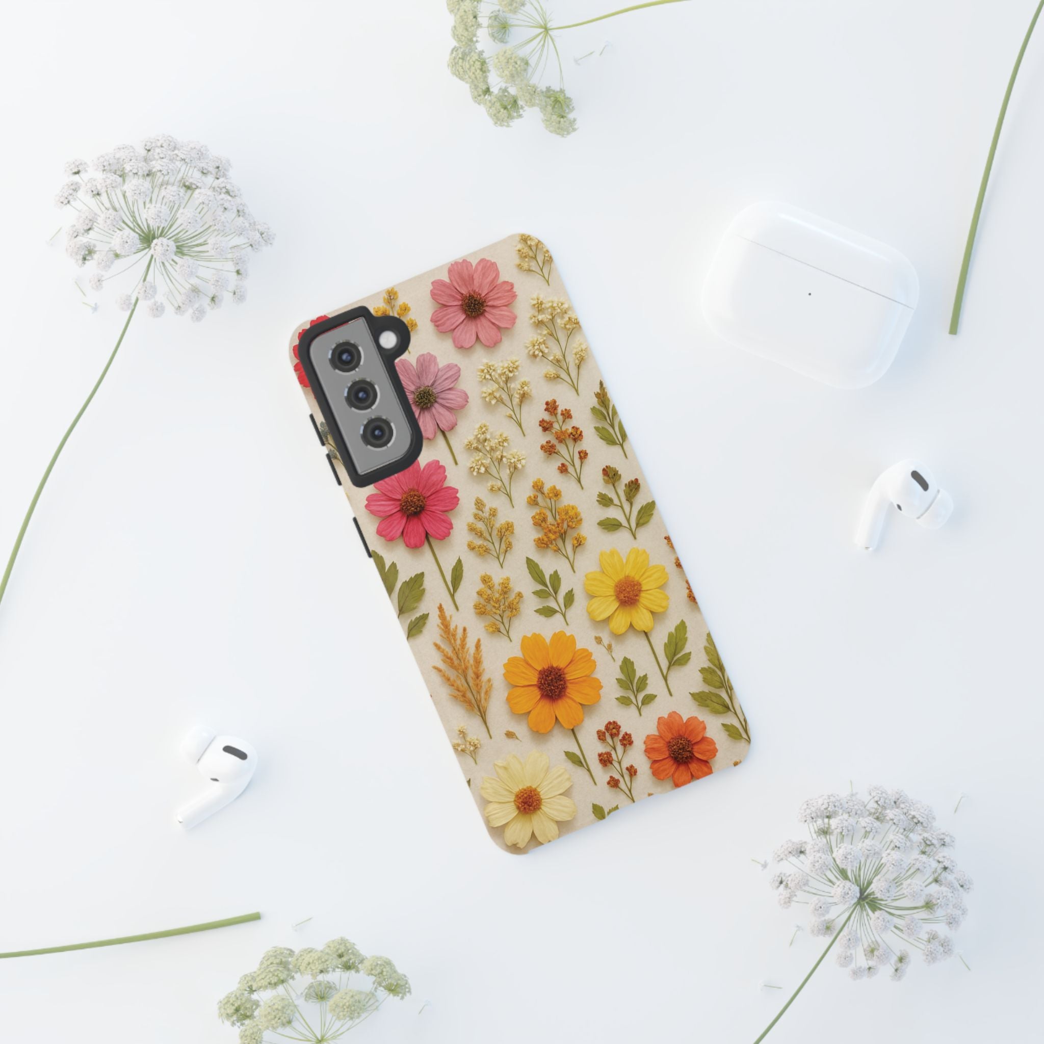 Dried Flowers Illusion Phone Case – Realistic Botanical Aesthetic, Colorful Pressed Floral Art, Trendy Nature-Inspired Protective Cover  iPhone & Samsung Models