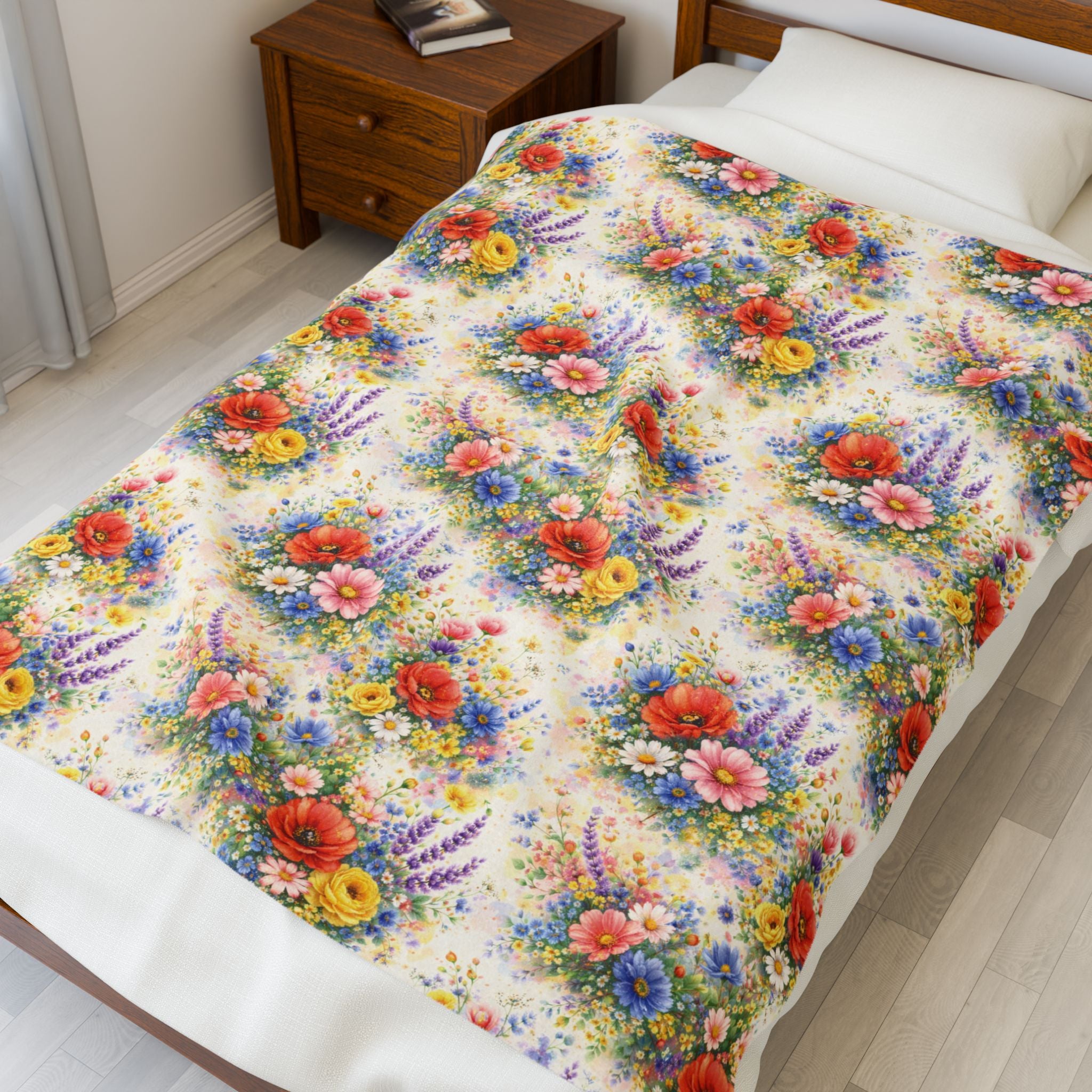 Plaid en peluche de fleurs sauvages à l'aquarelle — Jeté douillet floral