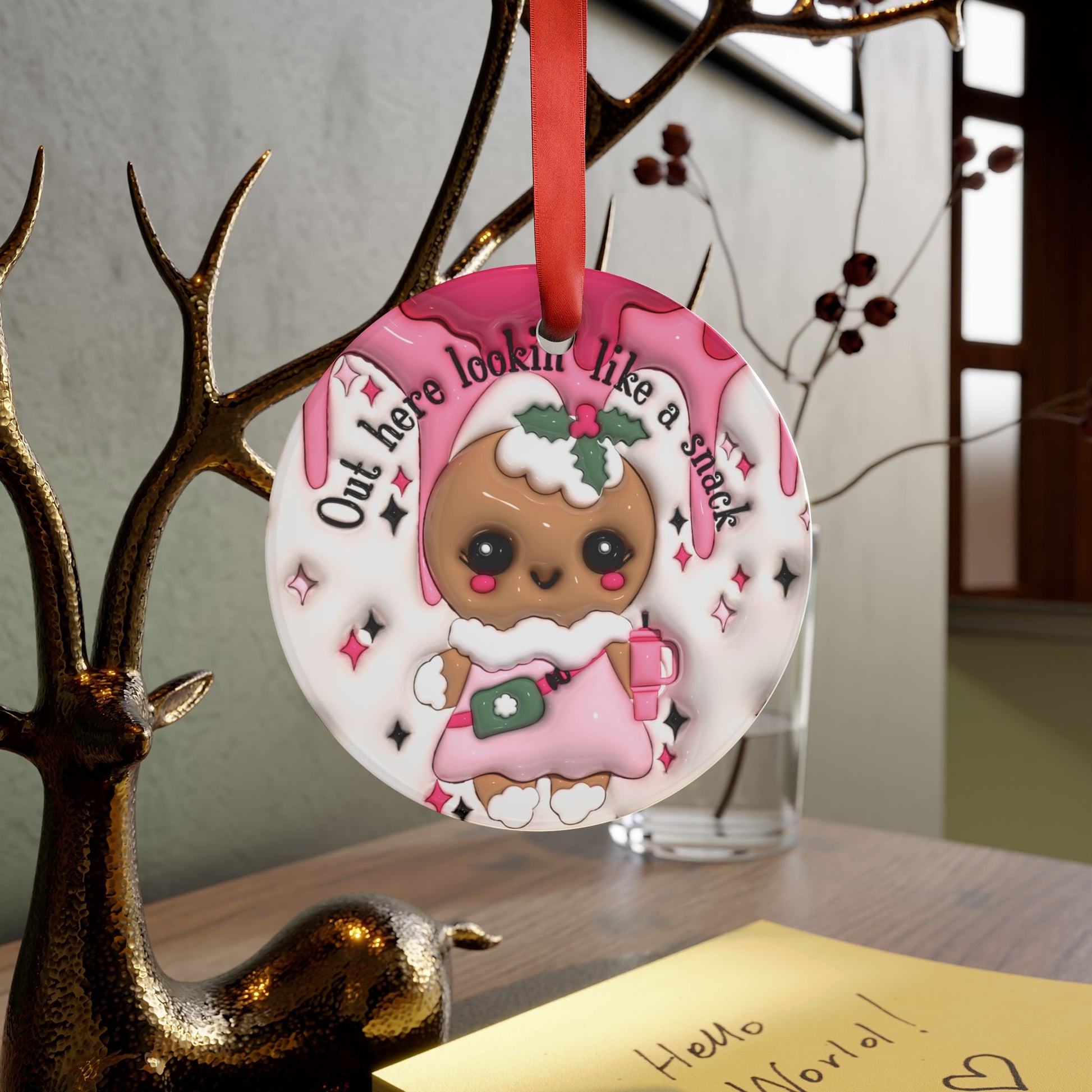 3D Inflated Illusion Christmas Ornament with Red Ribbon Unique Holiday Decor, Perfect for Tree Decoration, Festive Home Accents, 2.9x2.9 Inches, Glossy Finish - MRSBYVALLE