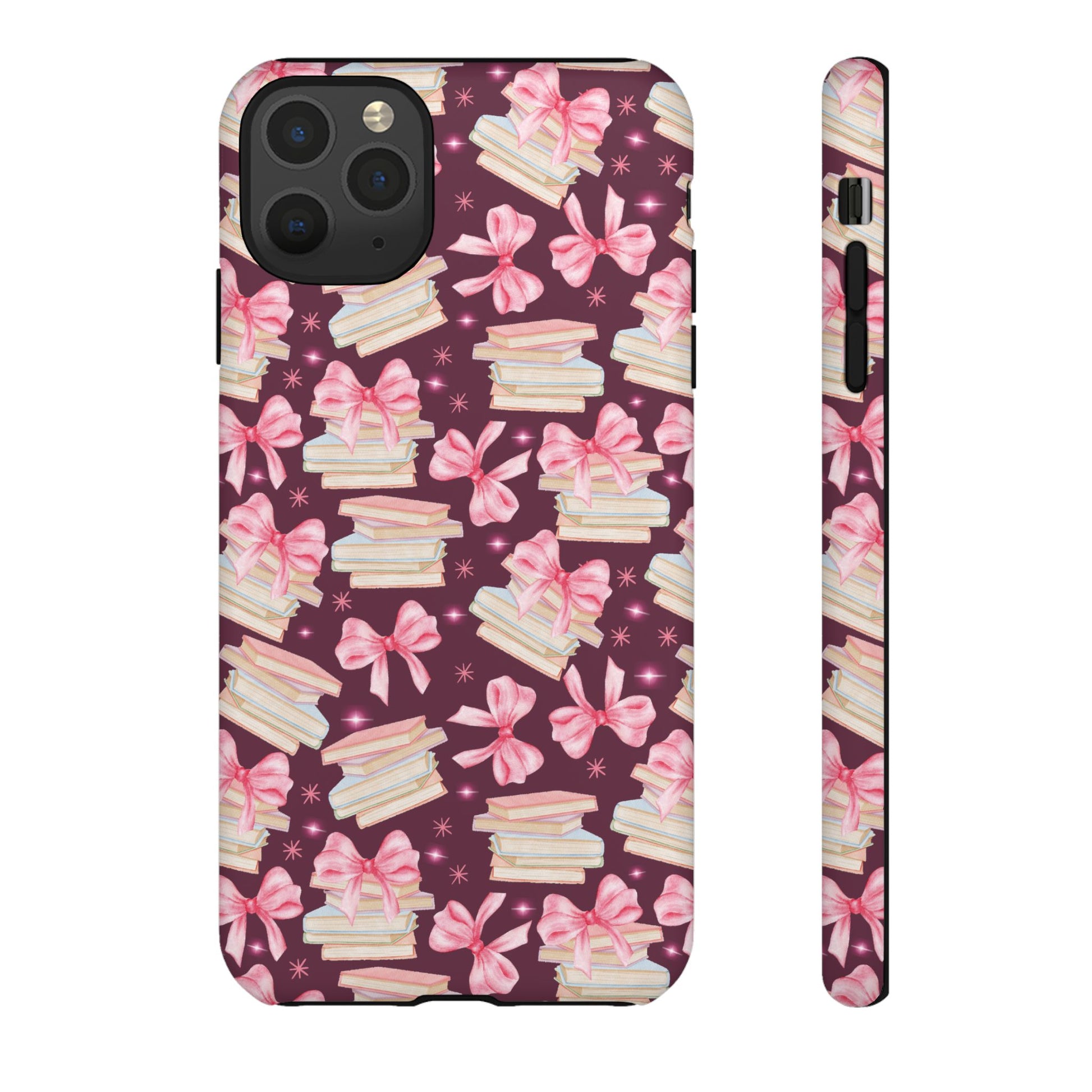 Coquette Pink Bows & Books Phone Case for iPhone 17 and Samsung, Pixel | Stylish Protective Cover Gift for Her Perfect for Floral Lover