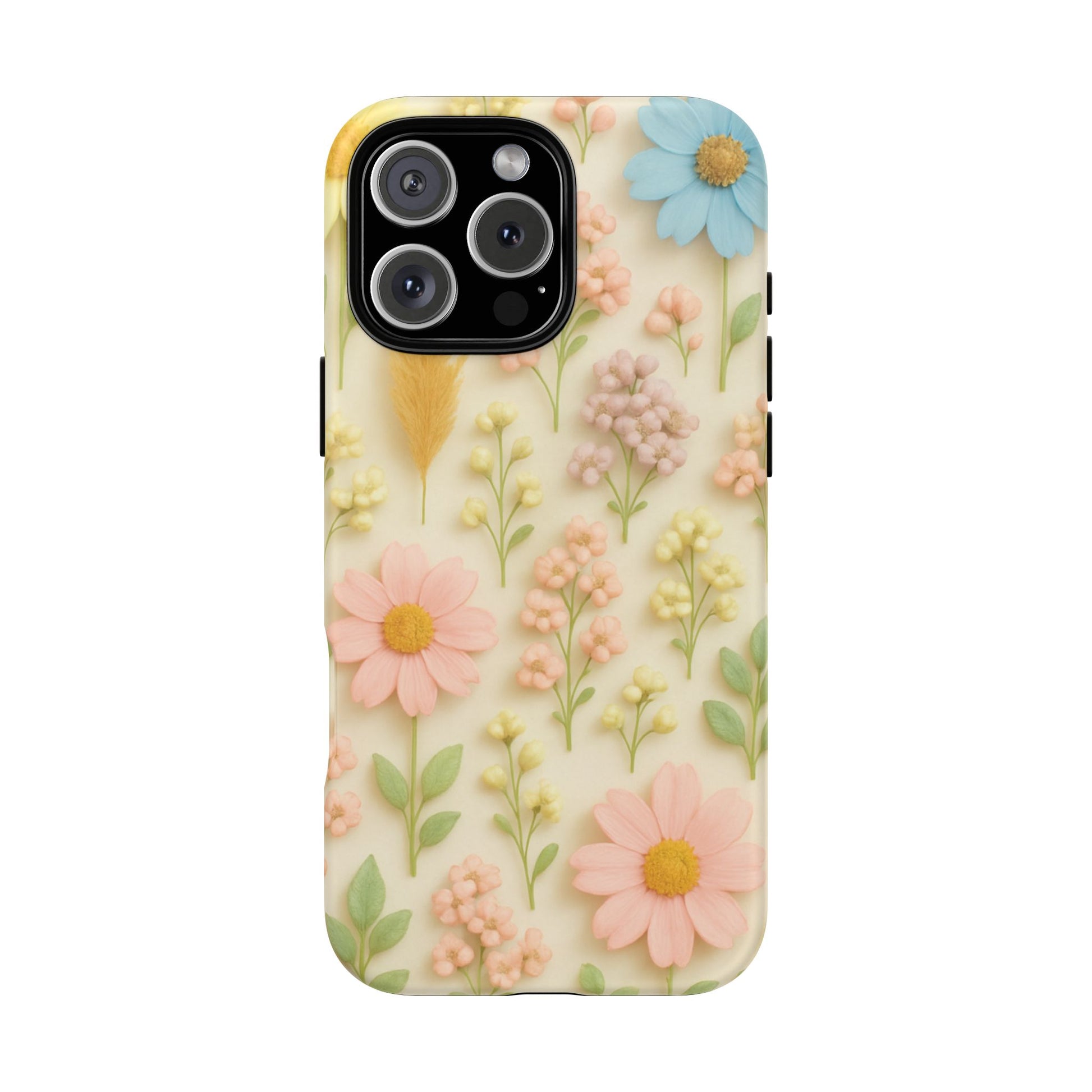Pastel Dried Flowers Illusion Phone Case 3D Realistic Pressed Floral Design, Bright Botanical Aesthetic, Soft Nature-Inspired CoveriPhone & Galaxy