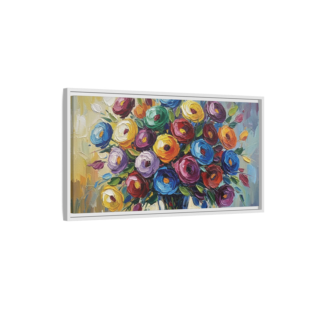 Impression sur toile bouquet floral aquarelle - Tableau mural encadré mat - Illusion de peinture à l'huile vibrante