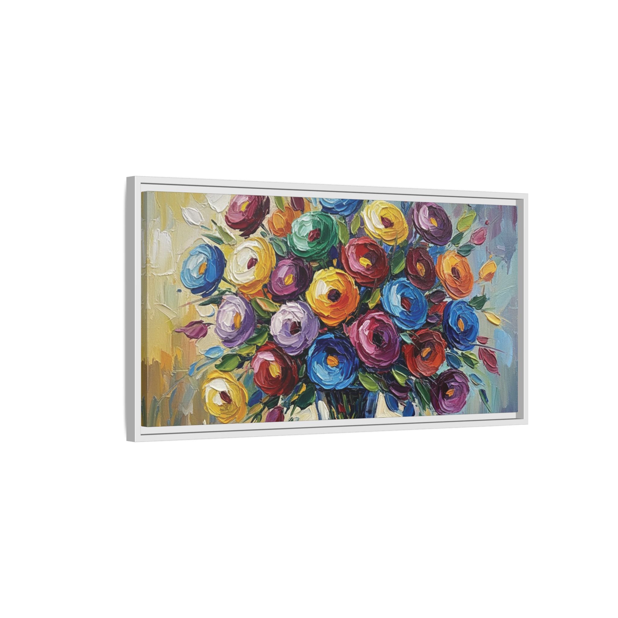 Impression sur toile bouquet floral aquarelle - Tableau mural encadré mat - Illusion de peinture à l'huile vibrante