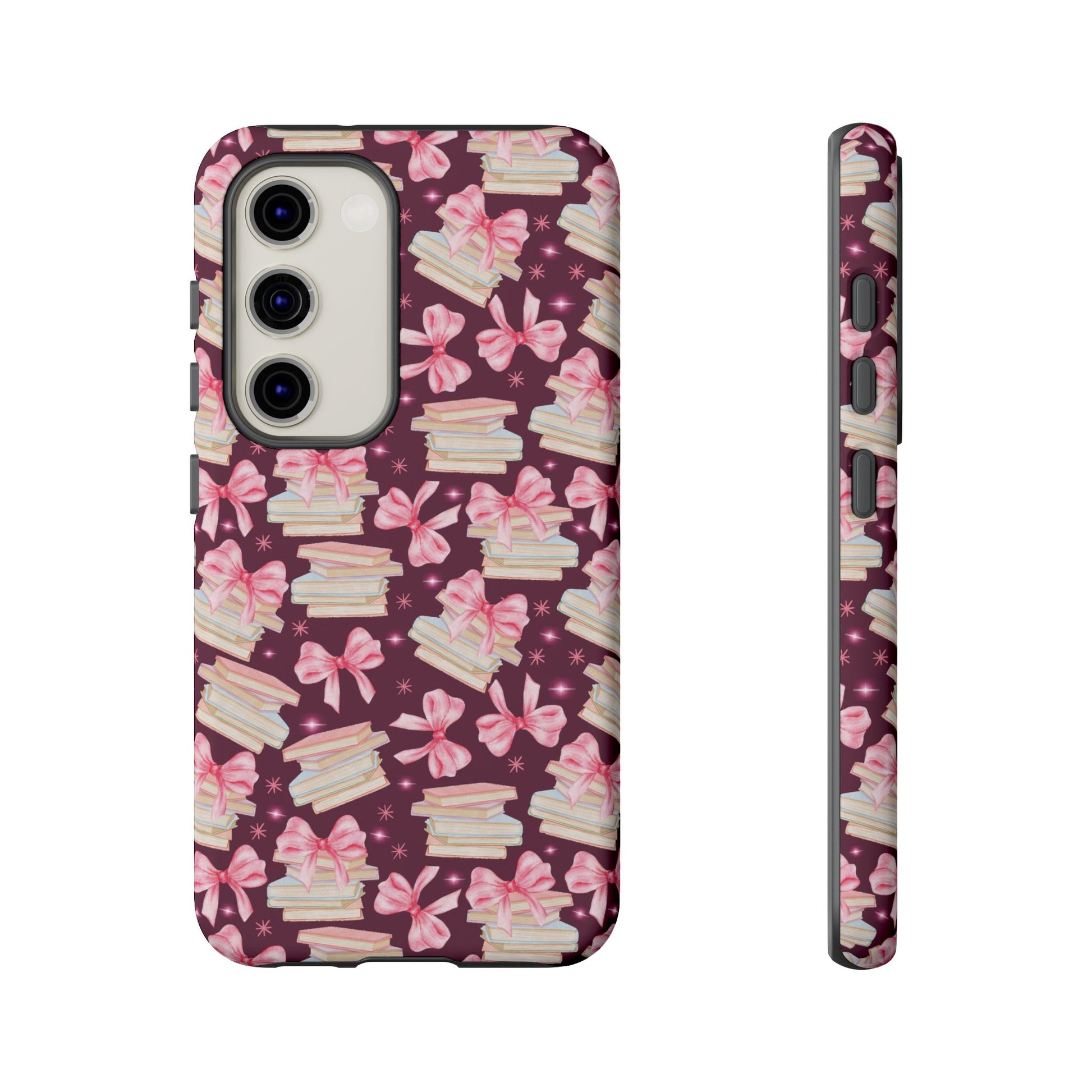 Coquette Pink Bows & Books Phone Case for iPhone 16 15 14 13 12  21 23 Samsung, and Pixel | Stylish Protective Cover Gift for Her Perfect for Floral Lover