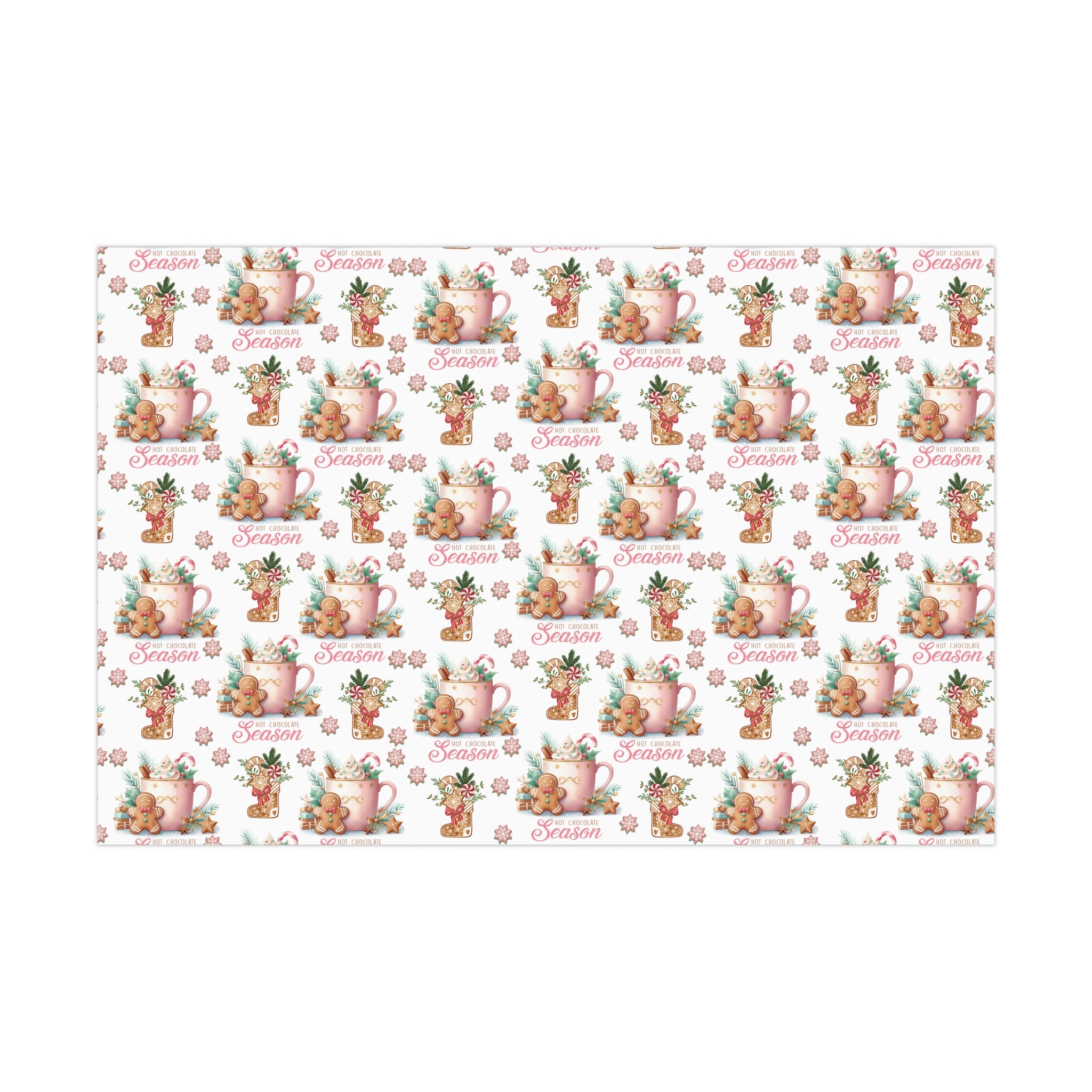 Enchanting Gingerbread with Hot Chocolate Season Pink Wrapping Paper | Festive & Cozy Holiday Gift Wrap | Perfect for Christmas Presents, Seasonal Celebrations, and Winter Wonderland Themes Christmas - MRSBYVALLE