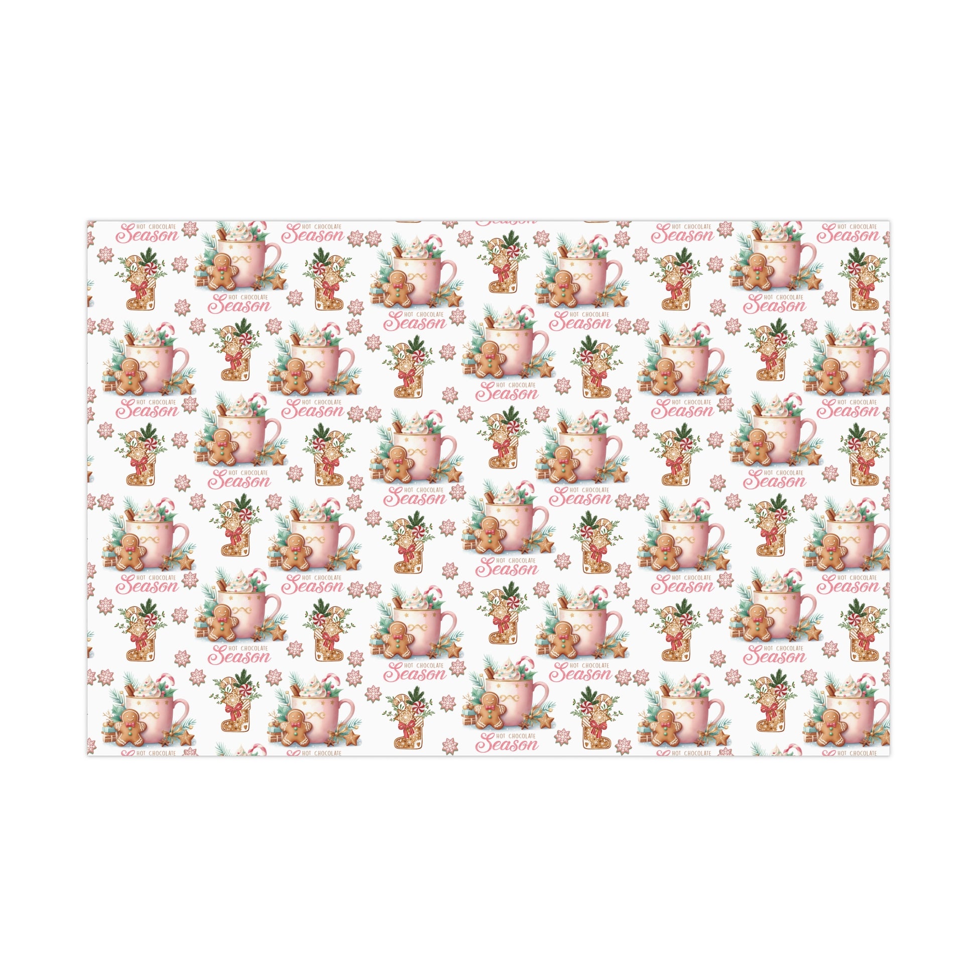 Enchanting Gingerbread with Hot Chocolate Season Pink Wrapping Paper | Festive & Cozy Holiday Gift Wrap | Perfect for Christmas Presents, Seasonal Celebrations, and Winter Wonderland Themes Christmas - MRSBYVALLE