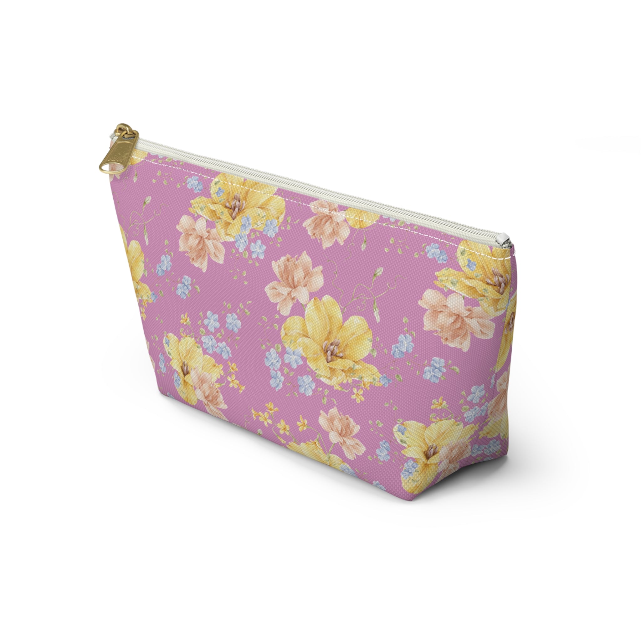 Pochette à accessoires florale jaune — Trousse de toilette en forme de T