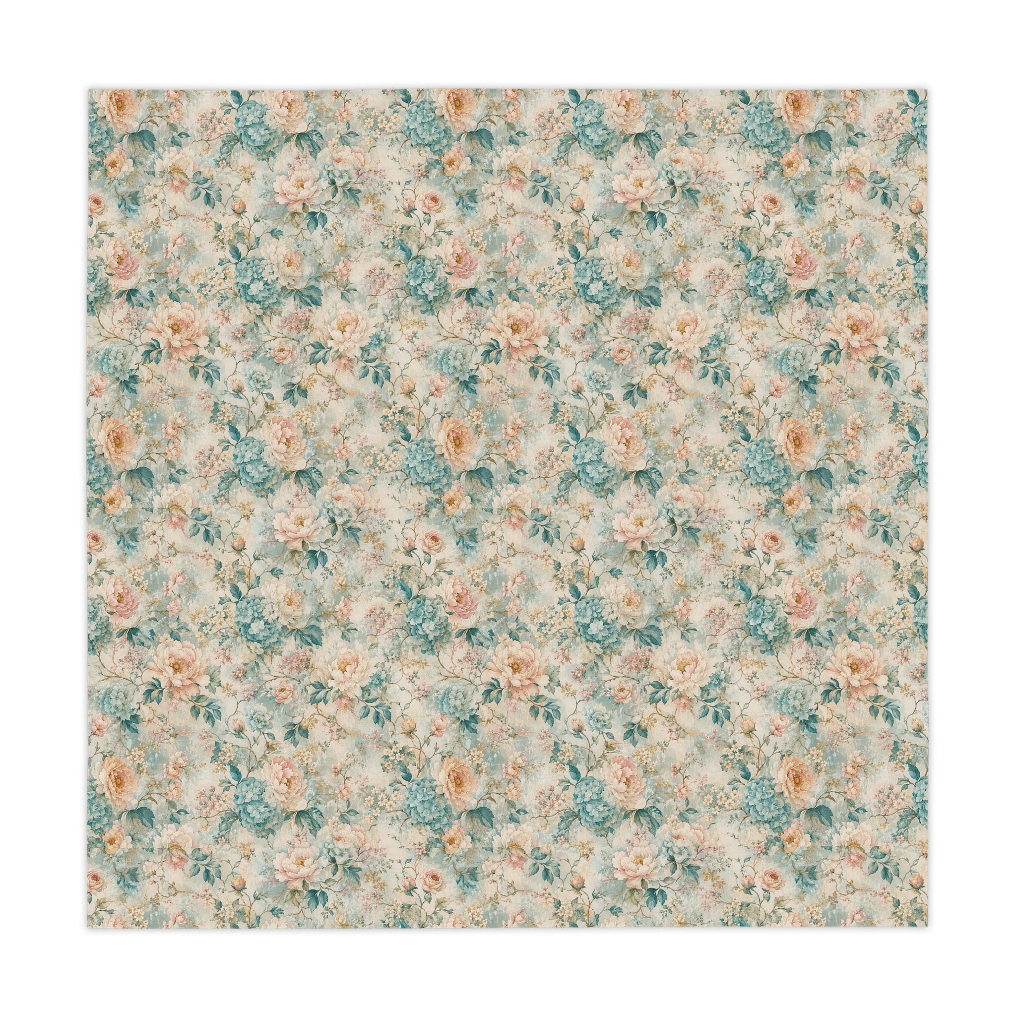 Floral Vintage Tablecloth – Pastel Rose & Teal Cottagecore Dining Linen New House