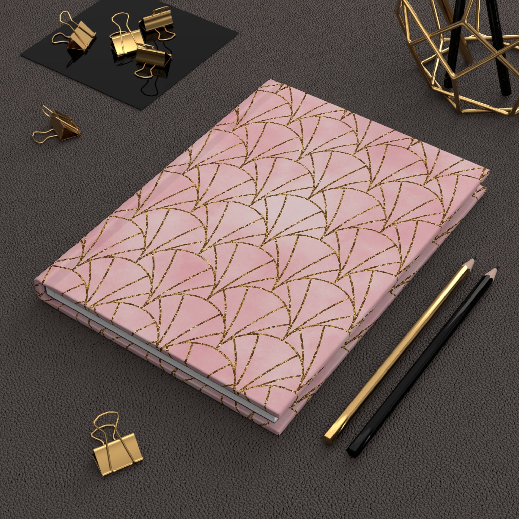Art Deco Pink and Gold Hardcover Journal — Imperial Geometric Executive Notebook
