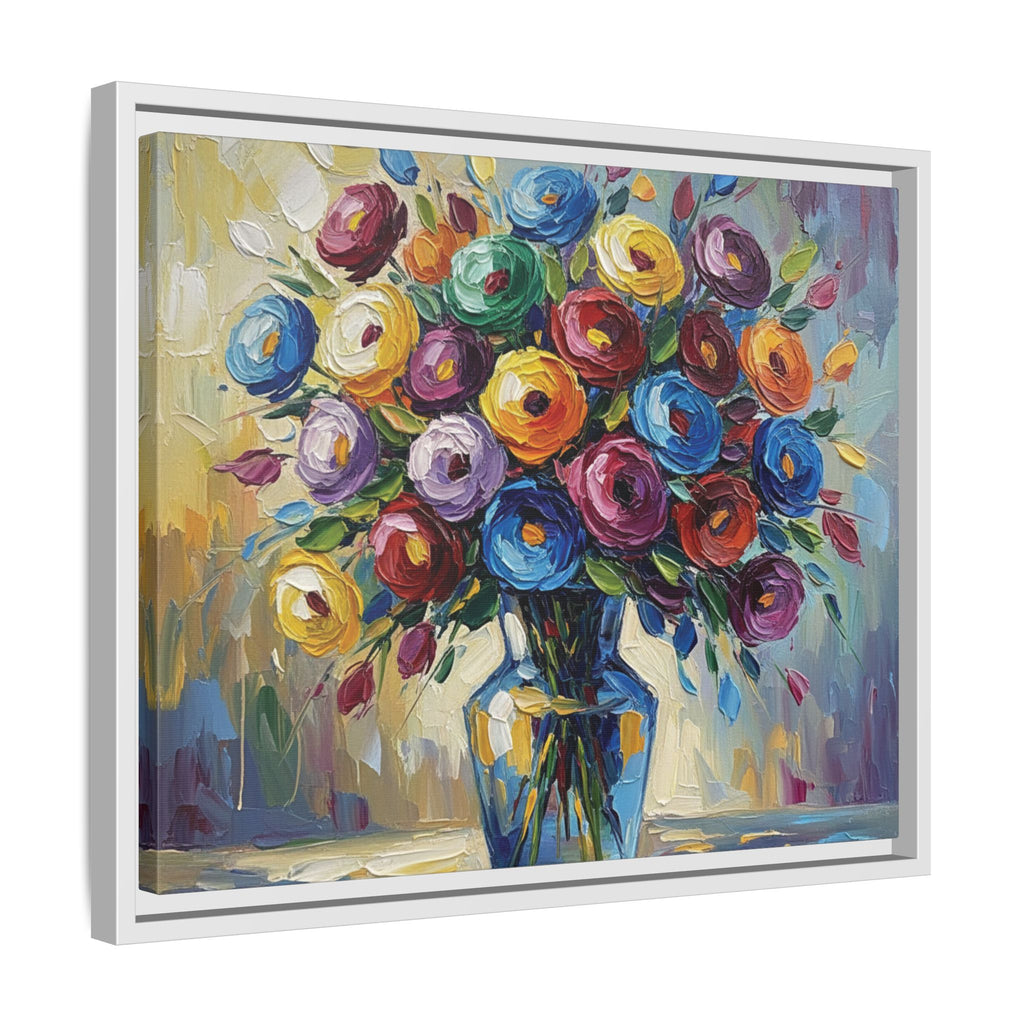 Impression sur toile bouquet floral aquarelle - Tableau mural encadré mat - Illusion de peinture à l'huile vibrante