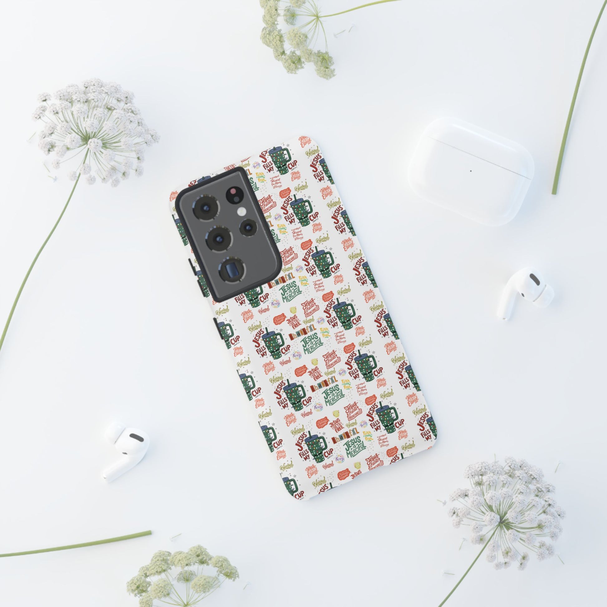 Jesus Fill My Cup Phone Case Cute Floral Design in Red, Pink, Blue – Aesthetic Protective Case for iPhone and  Android