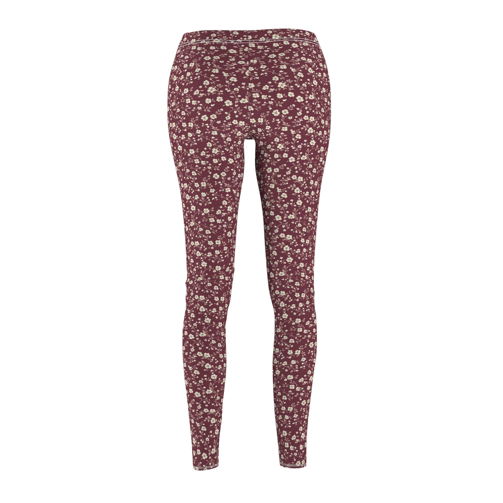 Burgundy White Floral Abstract Women's Casual Leggings Stylish, Comfortable High-Waisted Yoga Pants for Everyday Wear, Workout, and Lounge – Perfect Gift Idea for Her – Available in Plus Sizes - MRSBYVALLE