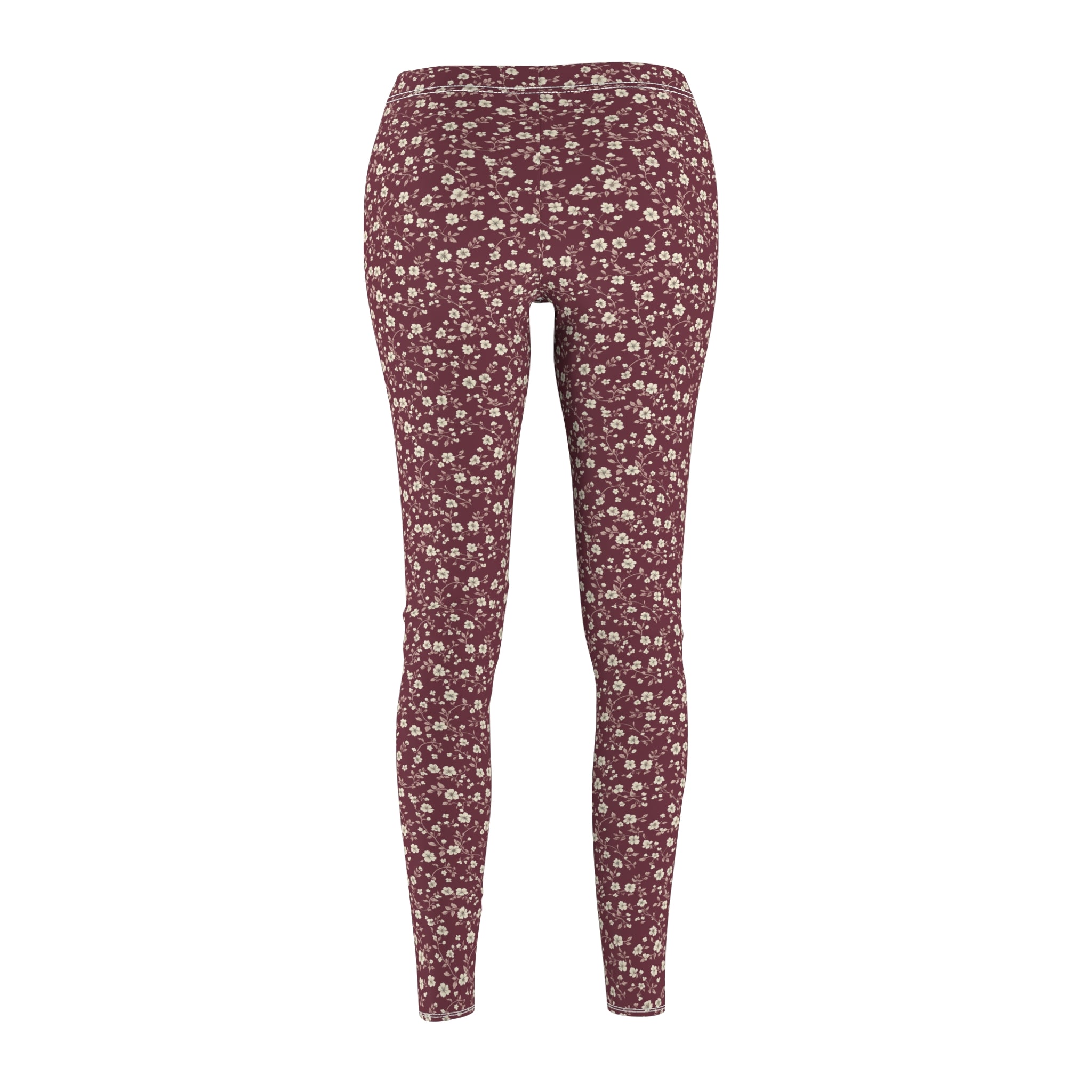 Burgundy White Floral Abstract Women's Casual Leggings Stylish, Comfortable High-Waisted Yoga Pants for Everyday Wear, Workout, and Lounge – Perfect Gift Idea for Her – Available in Plus Sizes - MRSBYVALLE