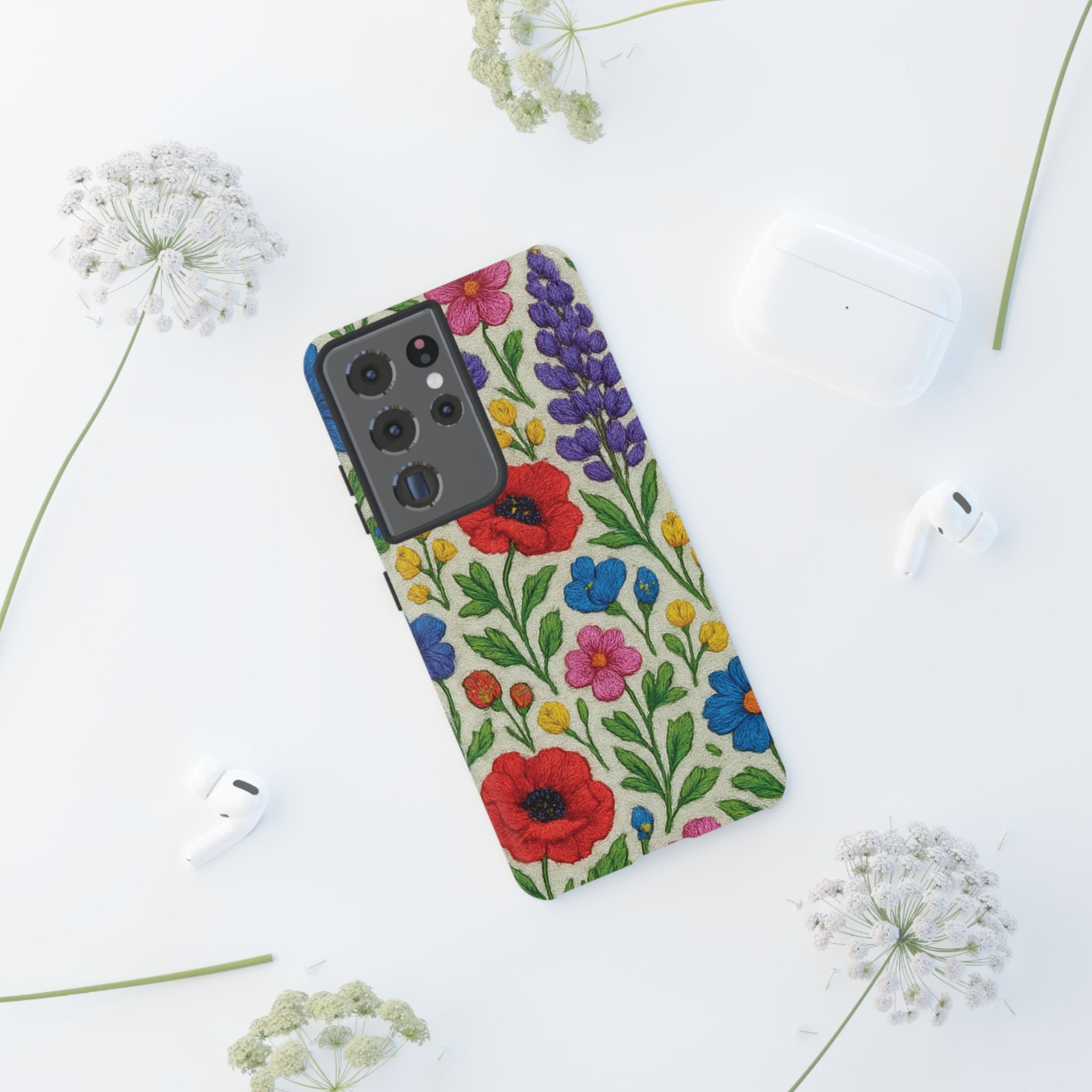 Bright 3D Illusion Wildflower Phone Case Cute Floral Design in Red, Pink, Blue – Aesthetic Protective Case for iPhone and  Android