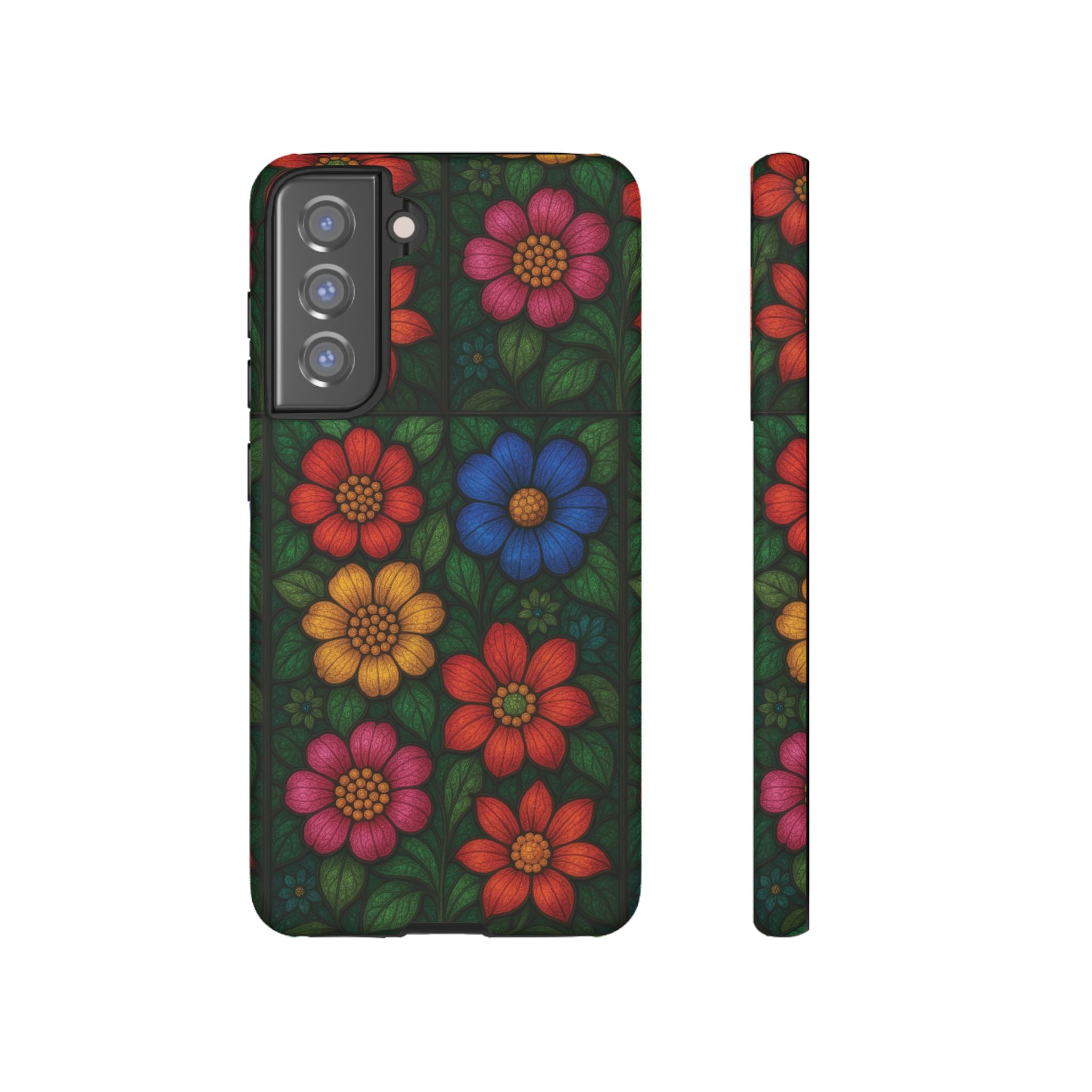 Bright Floral Stained Glass Illusion Phone Case Colorful Abstract Art, Aesthetic Protective Cover for iPhone, Samsung & Google, Unique Gift Idea Mom