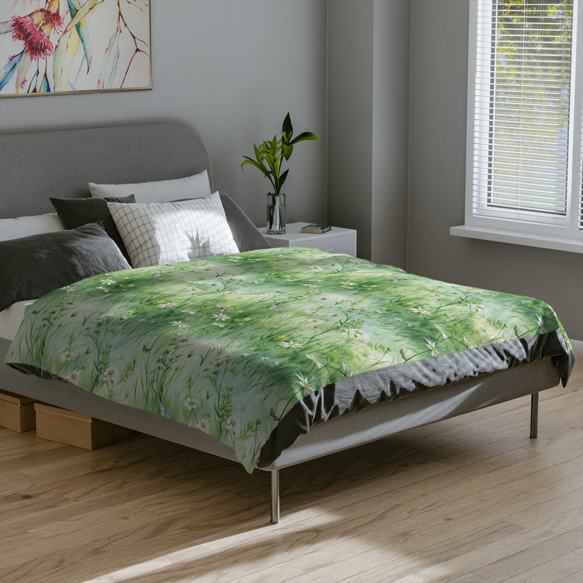 Watercolor Art Grassing Daisy with Light Green Perfect for Home Decor, Wall Art, and Gifts |Throw Ultra-Soft Minky Blanket Cozy Comfort Blanket for Elegant Home Decor Comfort Blanket, Perfect for Snuggling, Cozy All-Season Warmth, Housewarming Gift Throw - MRSBYVALLE