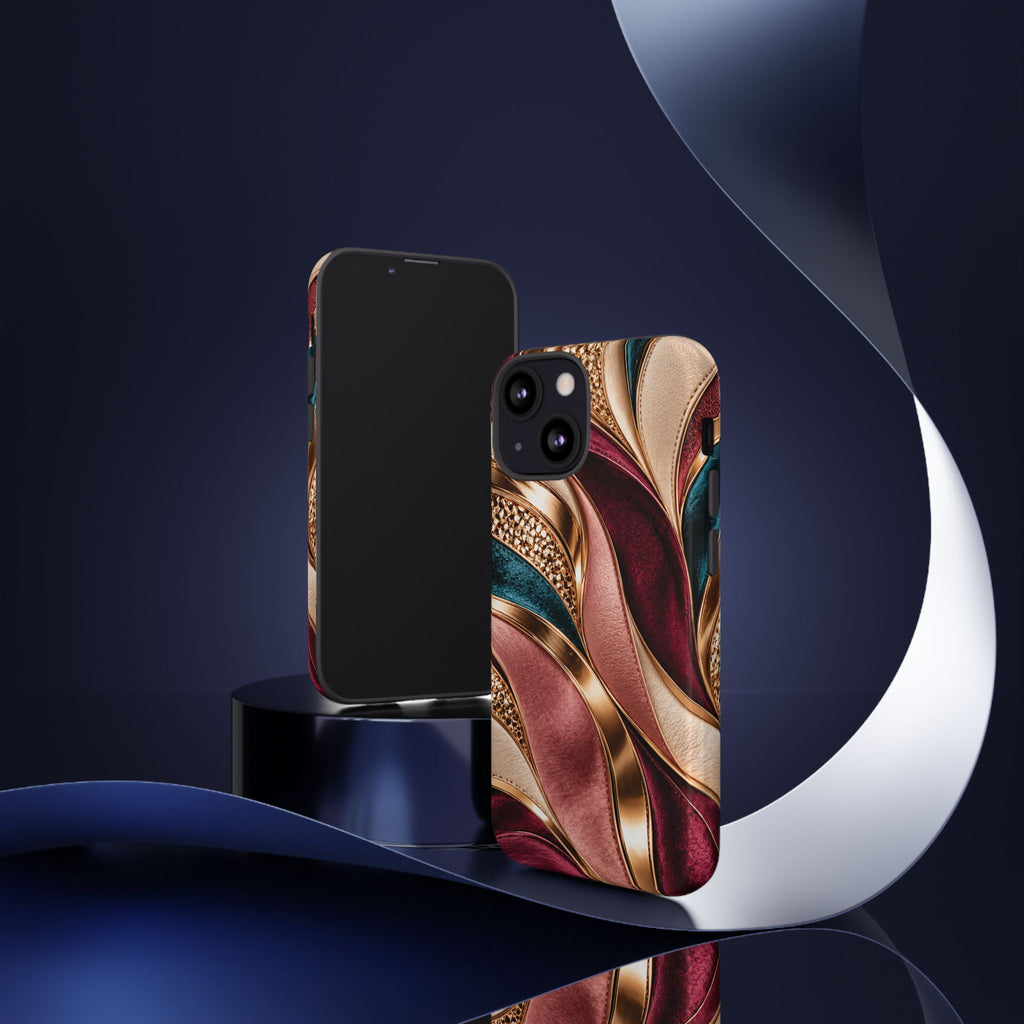 Lux Marble Waves Phone Case Metallic Burgundy, Teal Gold Protective Cover iPhone 18