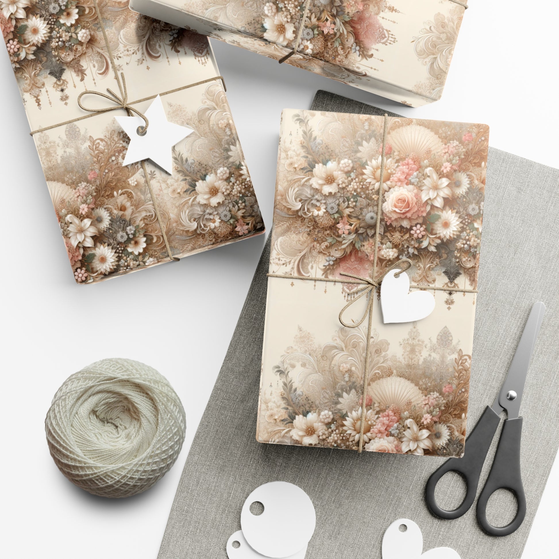 Elegant Vintage Lace Floral Symphony Timeless Wrapping Paper Perfect for Weddings, Bridal & Baby Showers Eco-Friendly, All Occasion.