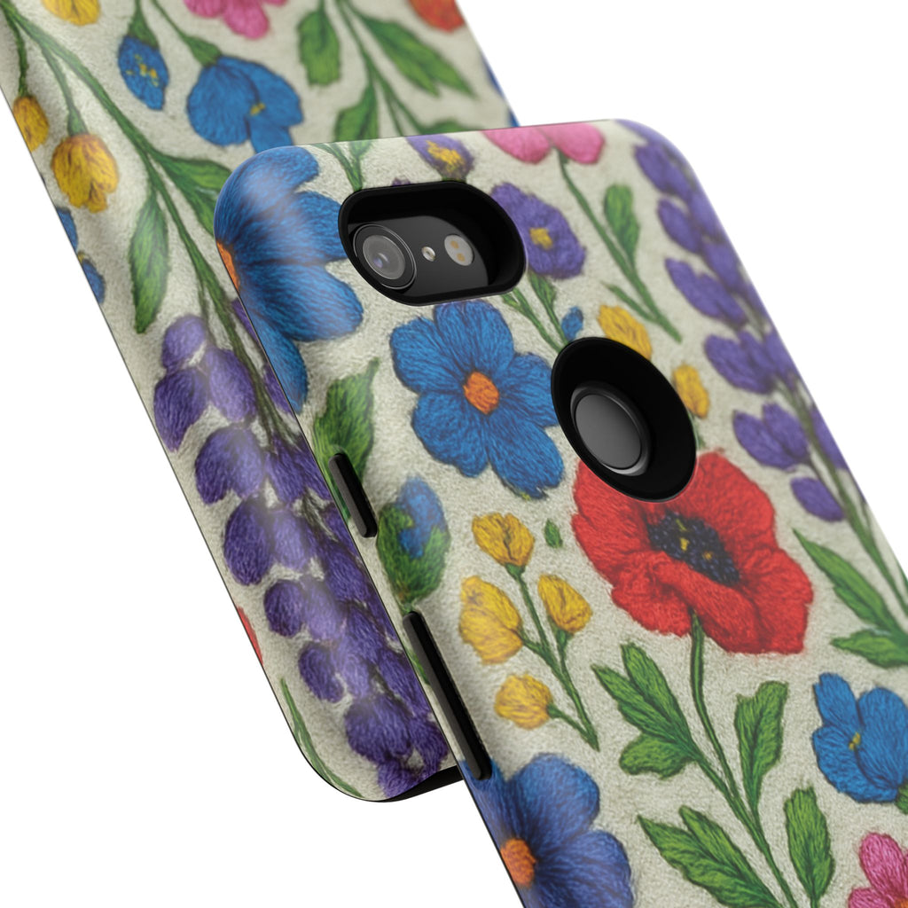 Bright 3D Illusion Wildflower Phone Case Cute Floral Design in Red, Pink, Blue – Aesthetic Protective Case for iPhone and  Android