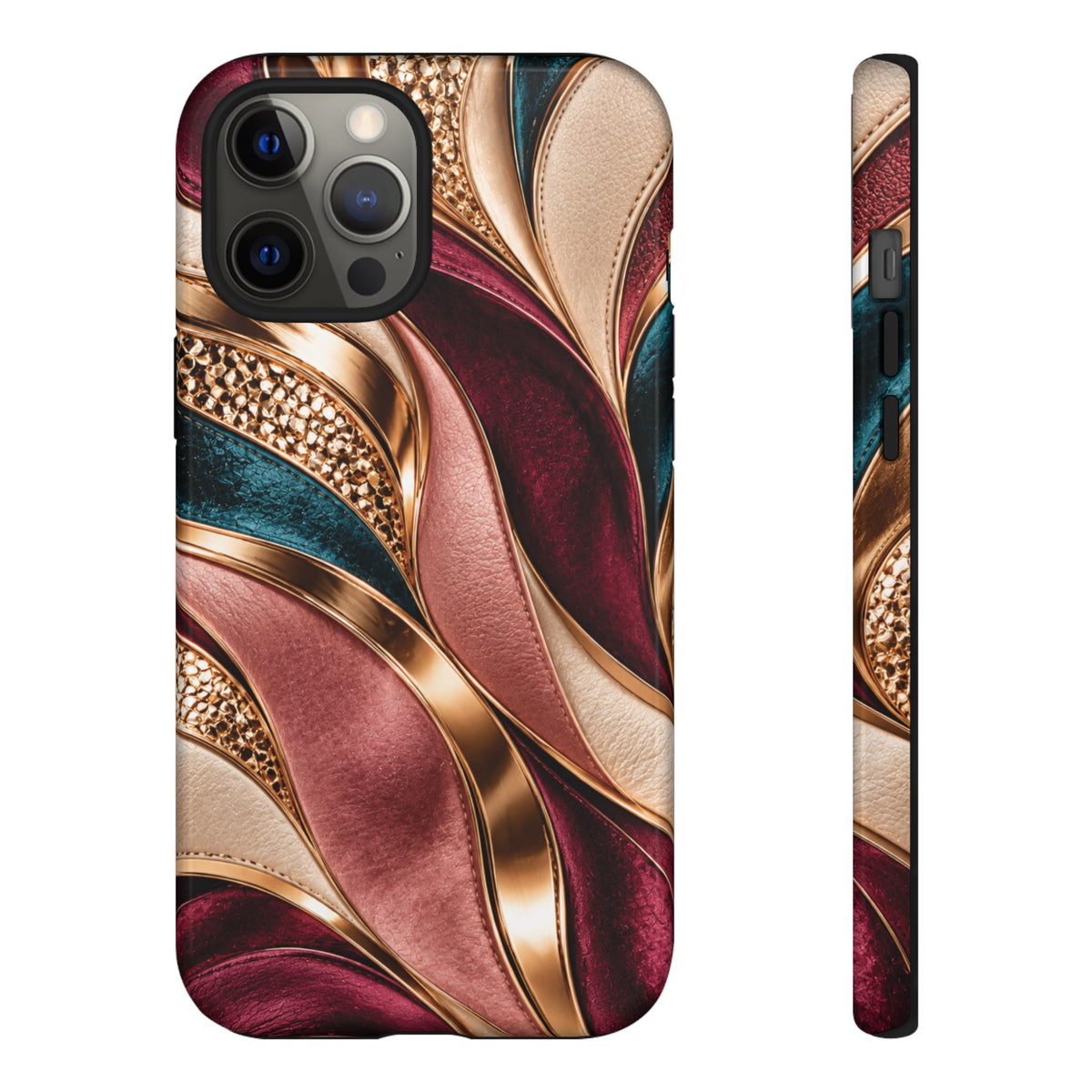 Lux Marble Waves Phone Case Metallic Burgundy, Teal Gold Protective Cover iPhone 18