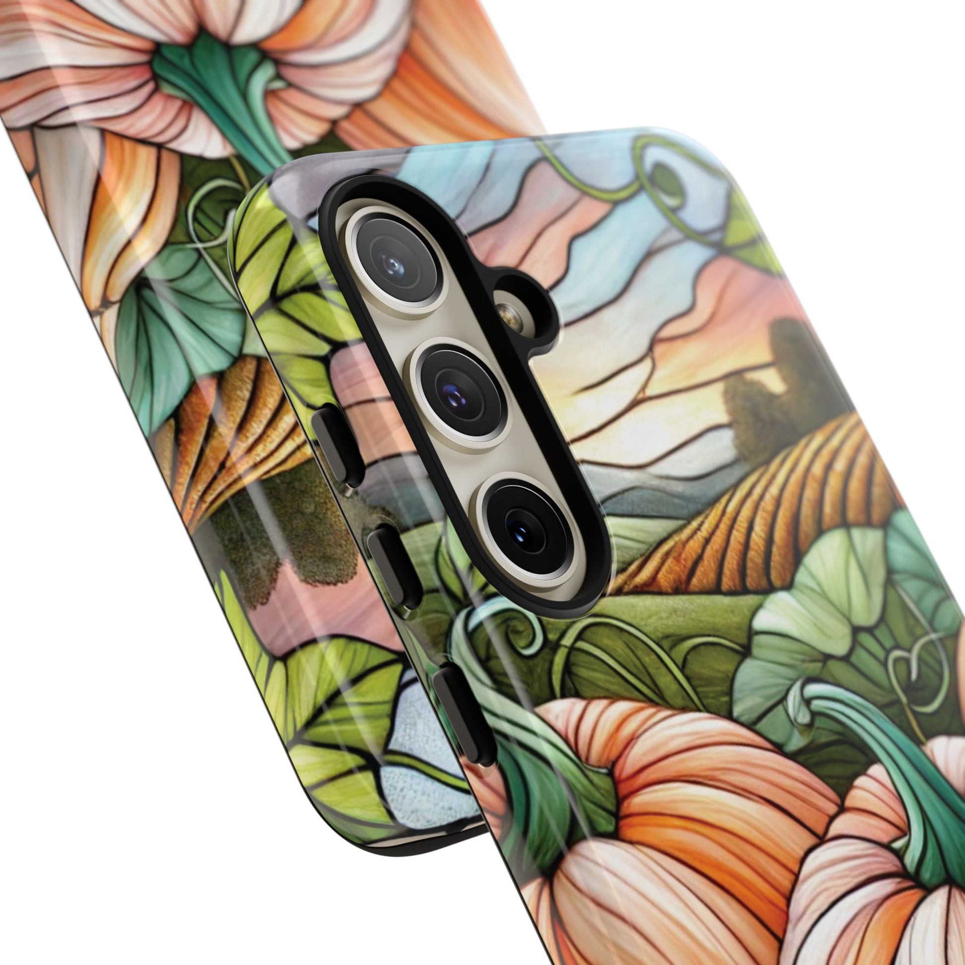 Pumpkins Phone Case Fall Faux Stained-Glass Thanksgiving Cover Pumpkin Lovers Gift for Galaxy S 24 23 22 21 Pixel 5 6 7 8 iPhone 17 , 16 15 14 13 12 Samsung iPhone Samsung Gift for Her