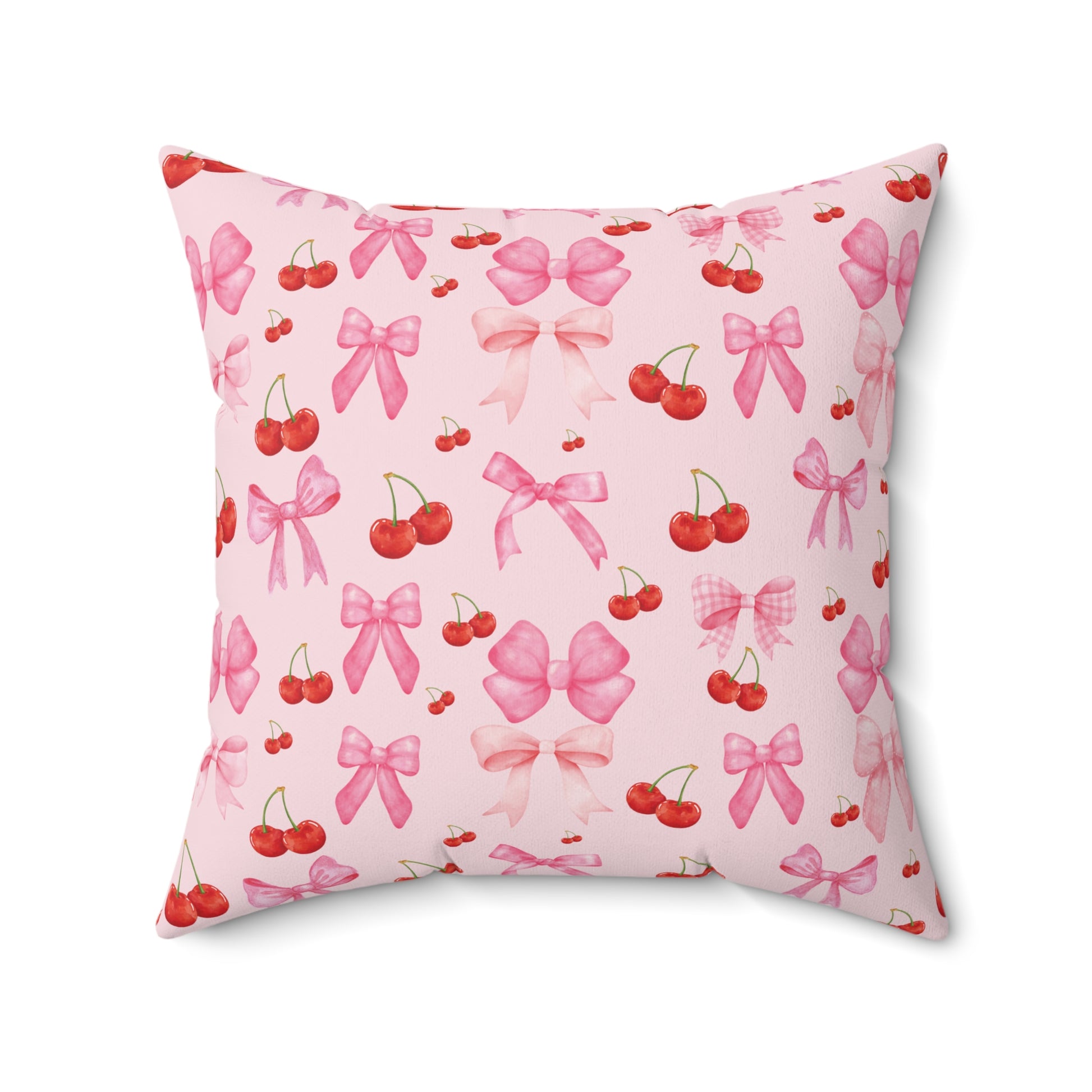 Pink Decorative Pillow Coquette Cherry Ribbon Bows Home Accents Mother's Day Gift Luxurious Home Living Room Comfort for Bedroom or Housewarming Gift New House, Bridal Shower Gift.