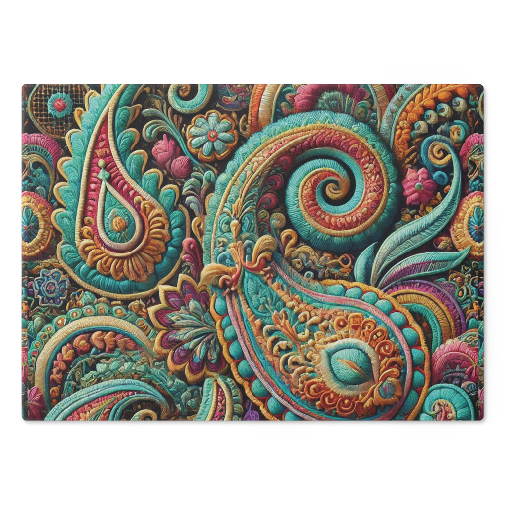 Paisley Boho Floral Tempered Glass Cutting Board | Durable and Heat-Resistant | Non-Slip Feet for Stability | Scratch-Resistant Surface | Stylish Kitchen Decor & Gift