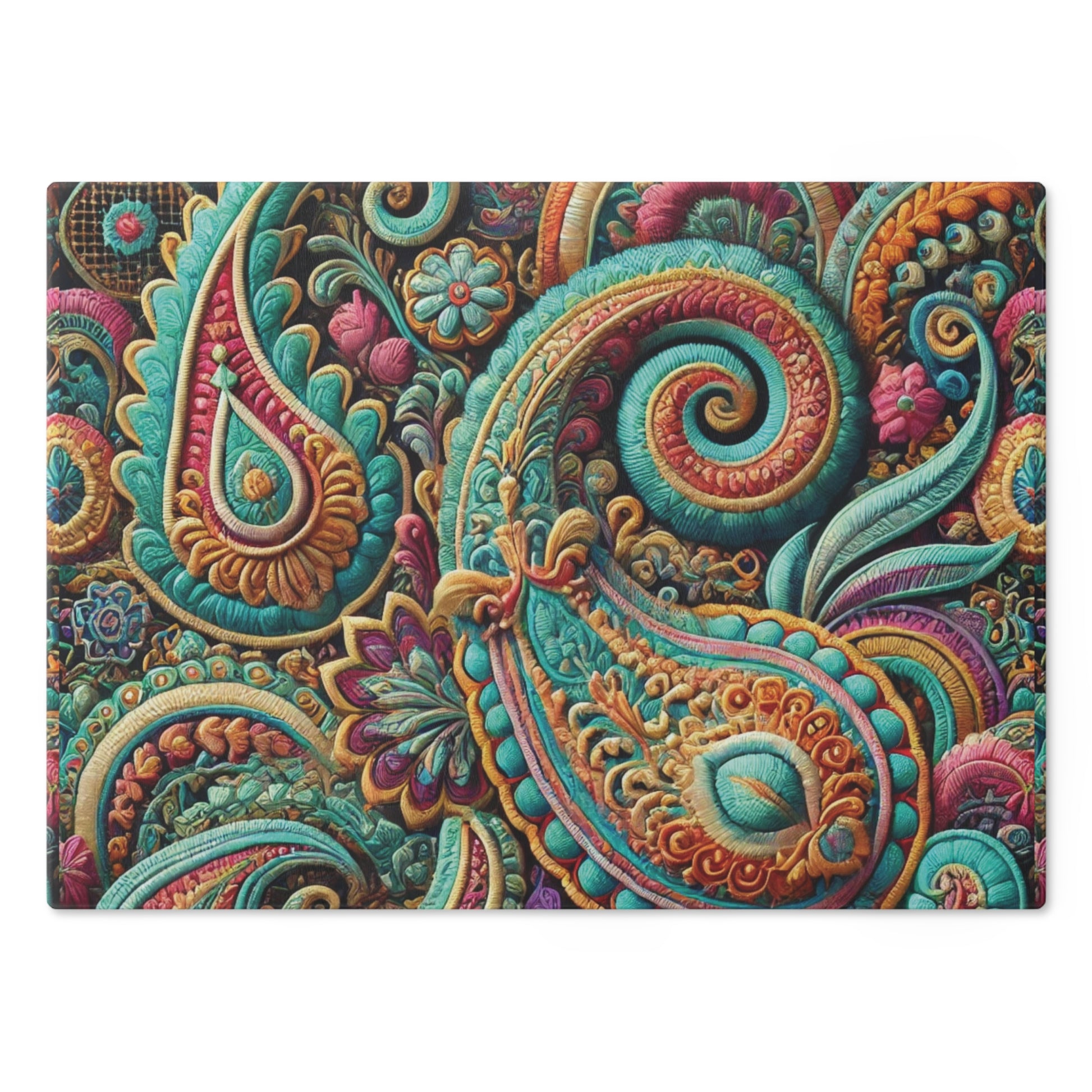 Paisley Boho Floral Tempered Glass Cutting Board | Durable and Heat-Resistant | Non-Slip Feet for Stability | Scratch-Resistant Surface | Stylish Kitchen Decor & Gift