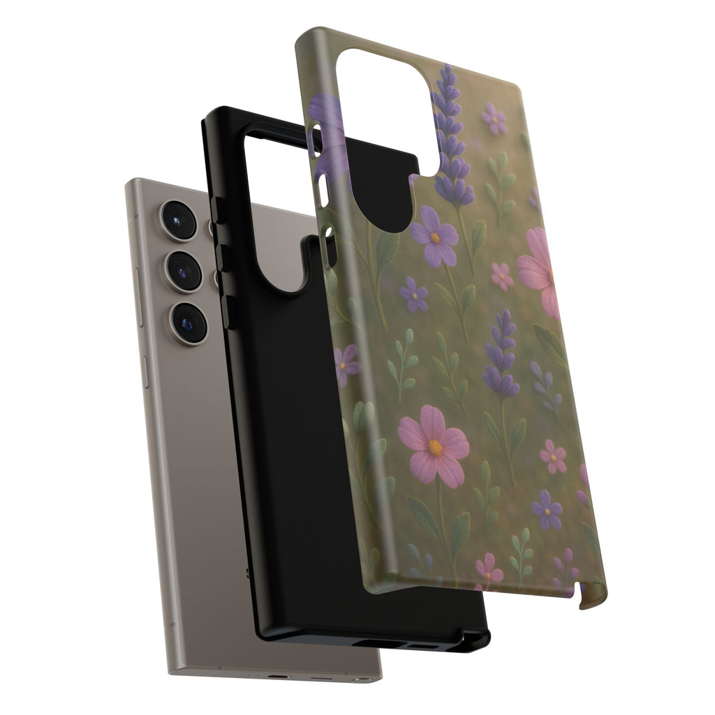 Pastel Flowers 3D Illusion Wildflower Phone Case Cute Pastel Floral Design in Lavender, Pink, Mint Green Aesthetic Protective Case for iPhone and  Android