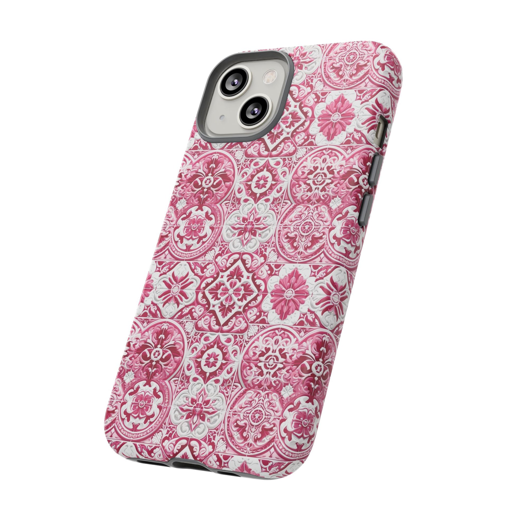 Pink and White Mediterranean Tile Design Phone Case - Stylish, Protective Cover for All Models Gift for Mom Accessory Gift for Her