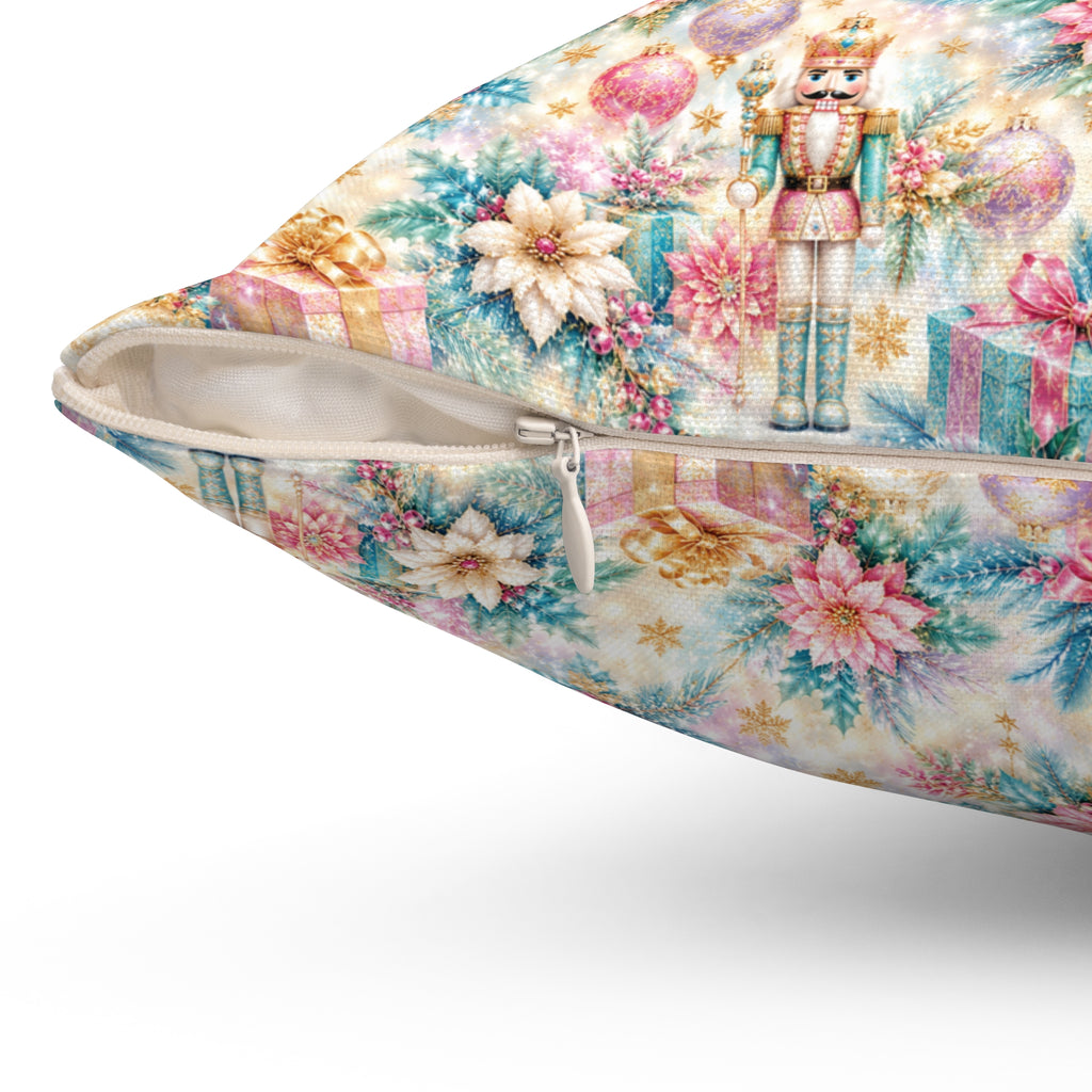 Luxury Nutcracker Christmas Throw Pillow | Pastel Pink Blue Holiday Decor Cushion | Elegant Winter Home Decor Gift | Christmas Accent Pillow