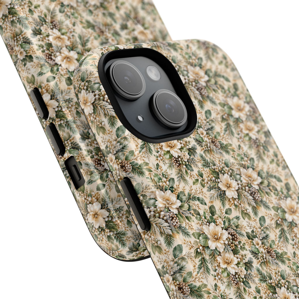Sage Green & Champagne Floral MagSafe Tough Phone Case