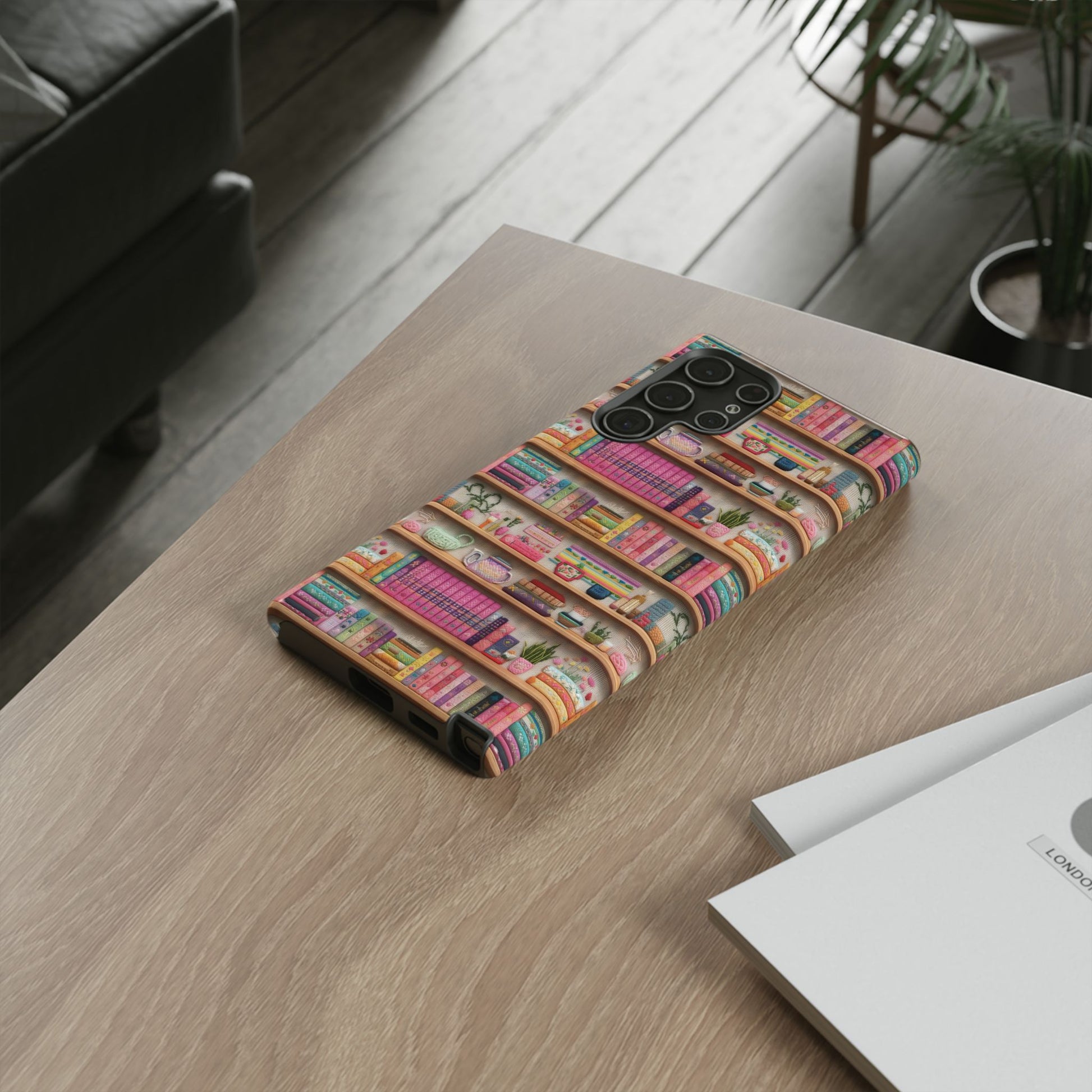 Whimsical 3D Embroidery Illusion Books on Pastel Shelves Phone Case for iPhone, Samsung & Pixel: Unique Accessory for Literary Enthusiasts Gift for Her Perfect for Floral Lover
