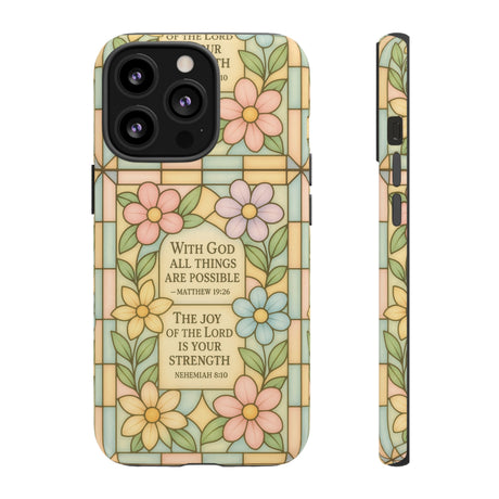 Pastel Stained Glass Bible Verse Phone Case Christian Affirmation Cover, Soft Geometric Design, iPhone Samsung Google, Faith Gift for Her Bible Verse or Affirmation | Protective, Inspirational Gift for Christians