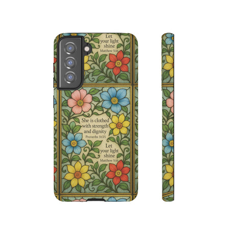 Pastel Floral Stained Glass Bible Verse Phone Case Christian Affirmation, Soft Faith Design, iPhone Samsung Google, Inspirational Gift for HerGift for Christians