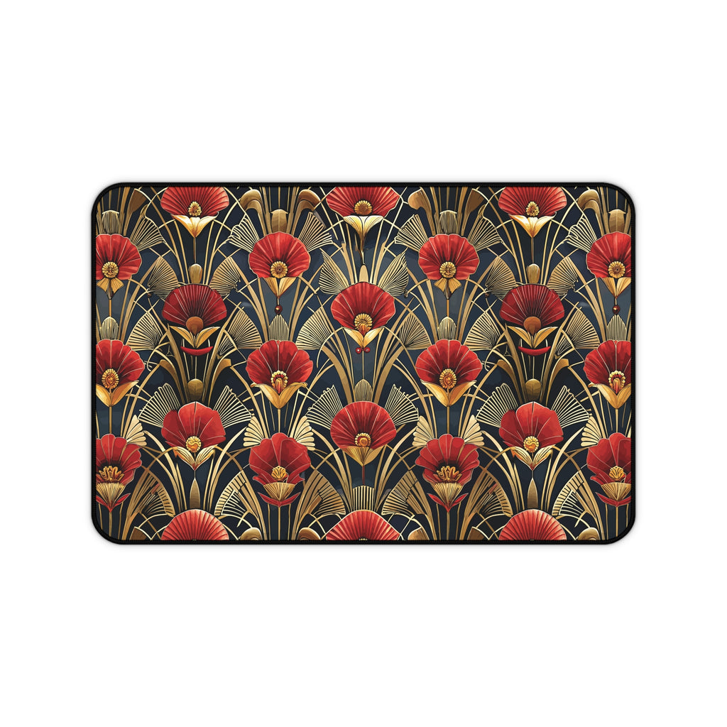 Tapis de bureau Art Déco Fleur Rouge Noir & Or — Tapis de souris floral vintage