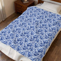 Blue Floral Velveteen Plush Blanket Soft Vintage Rose Throw Blue & White Chinoiserie Peony Elegant Floral Throw
