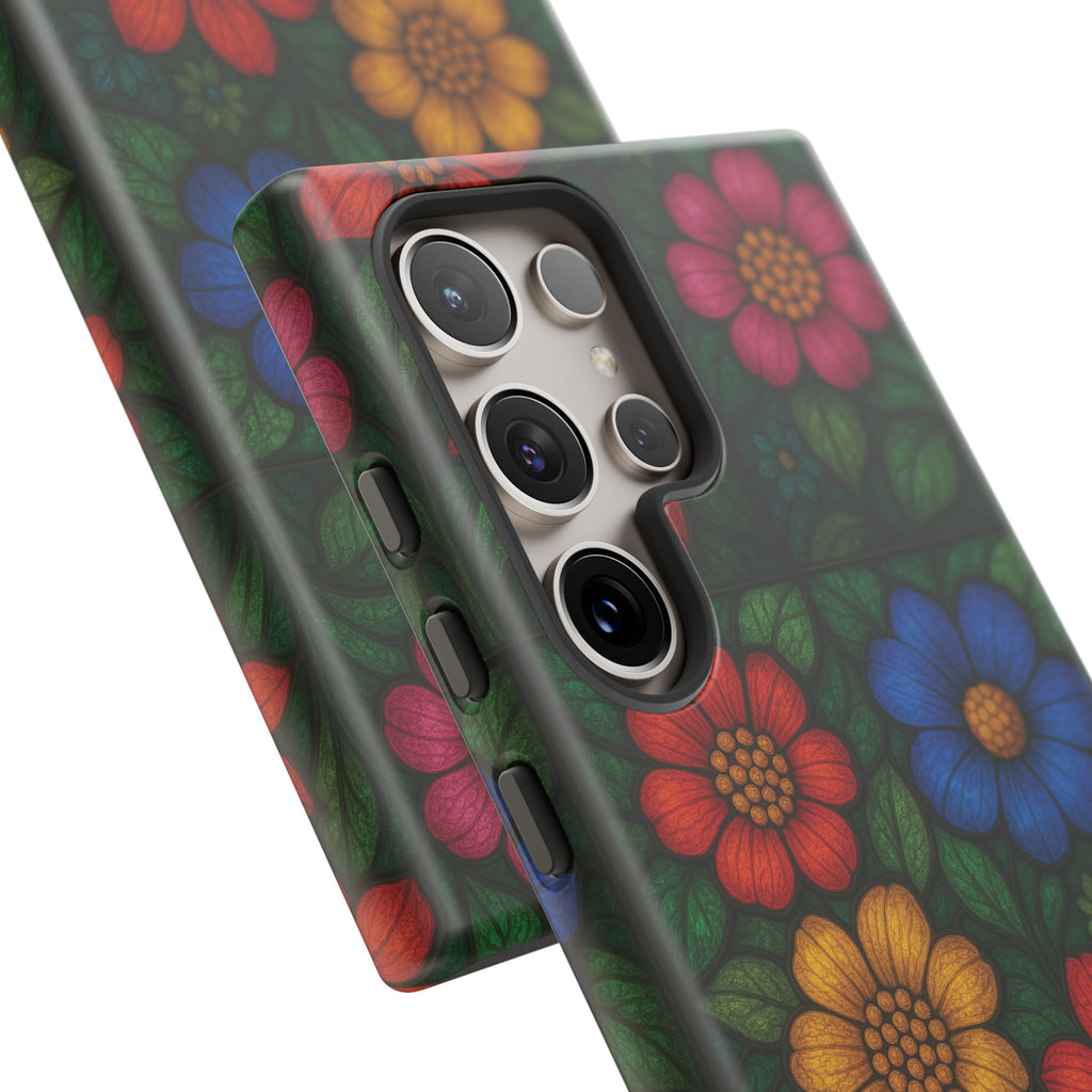 Coque de téléphone effet vitrail floral lumineux Art abstrait coloré, Étui de protection esthétique pour iPhone, Samsung et Google, Idée cadeau unique pour maman