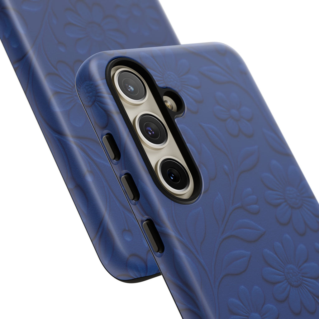 3D Illusion Floral Cobalt Blue Phone Case Elegant Raised Flower Design, Seamless Textured Look, Durable & Stylish Protection for iPhone and Android Models Fits iPhone & Samsung Models
