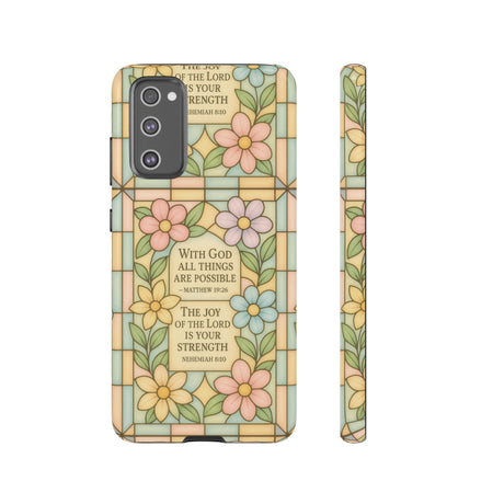 Pastel Stained Glass Bible Verse Phone Case Christian Affirmation Cover, Soft Geometric Design, iPhone Samsung Google, Faith Gift for Her Bible Verse or Affirmation | Protective, Inspirational Gift for Christians