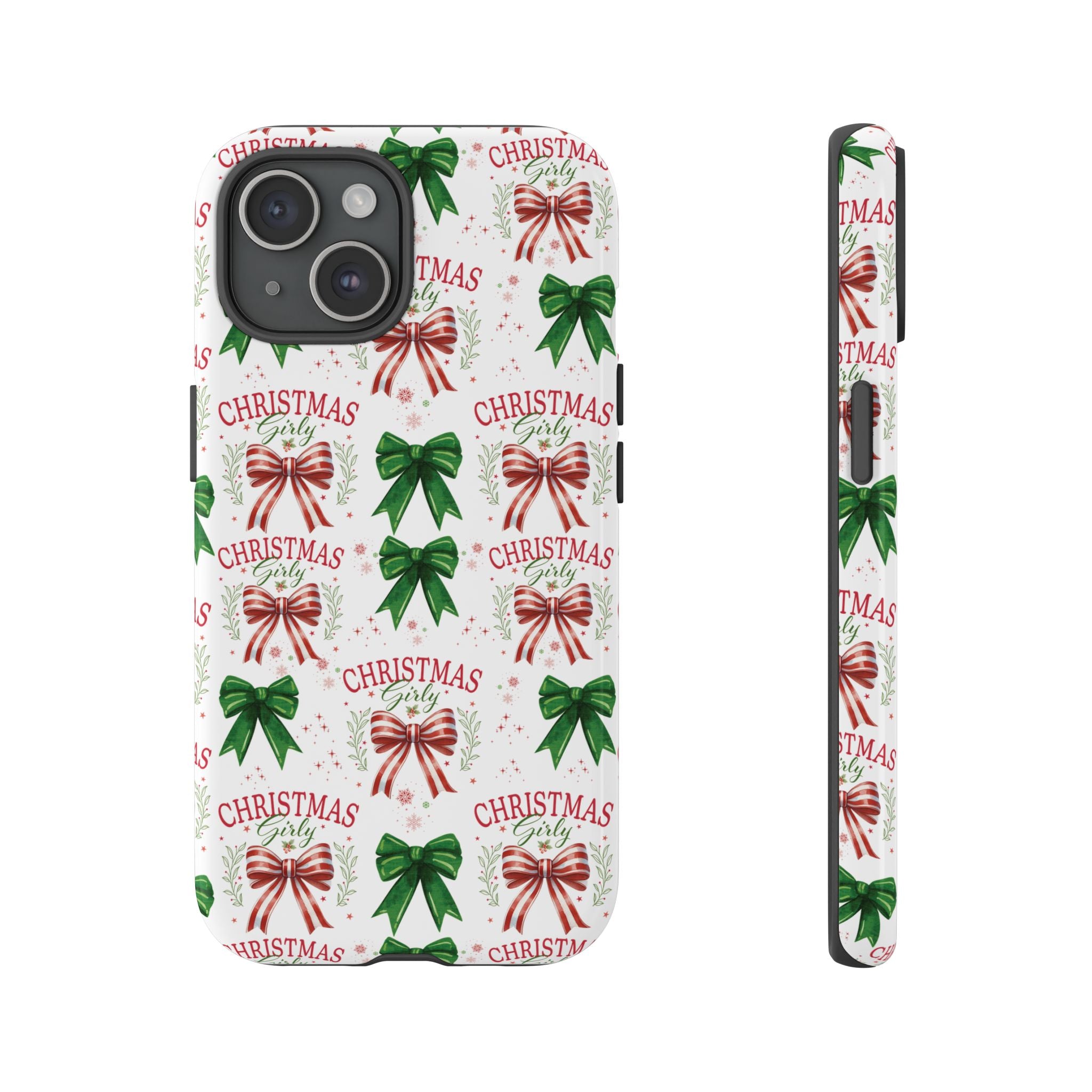 Girly Christmas Coquette Bows Pastel Phone Case for iPhone 17 16 15 23 Samsung, and Pixel | Stylish Protective Cover Gift for Her Perfect for Floral Lover