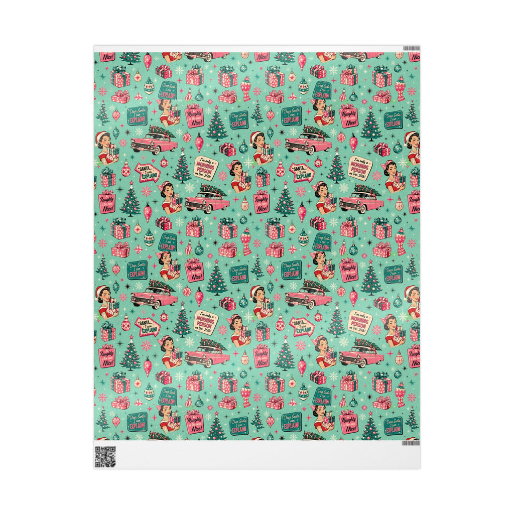 Funny Retro Christmas Wrapping Paper  Vintage Pink Holiday Gift Wrap  Mid Century Christmas Gifts Cute Nostalgic Xmas Paper