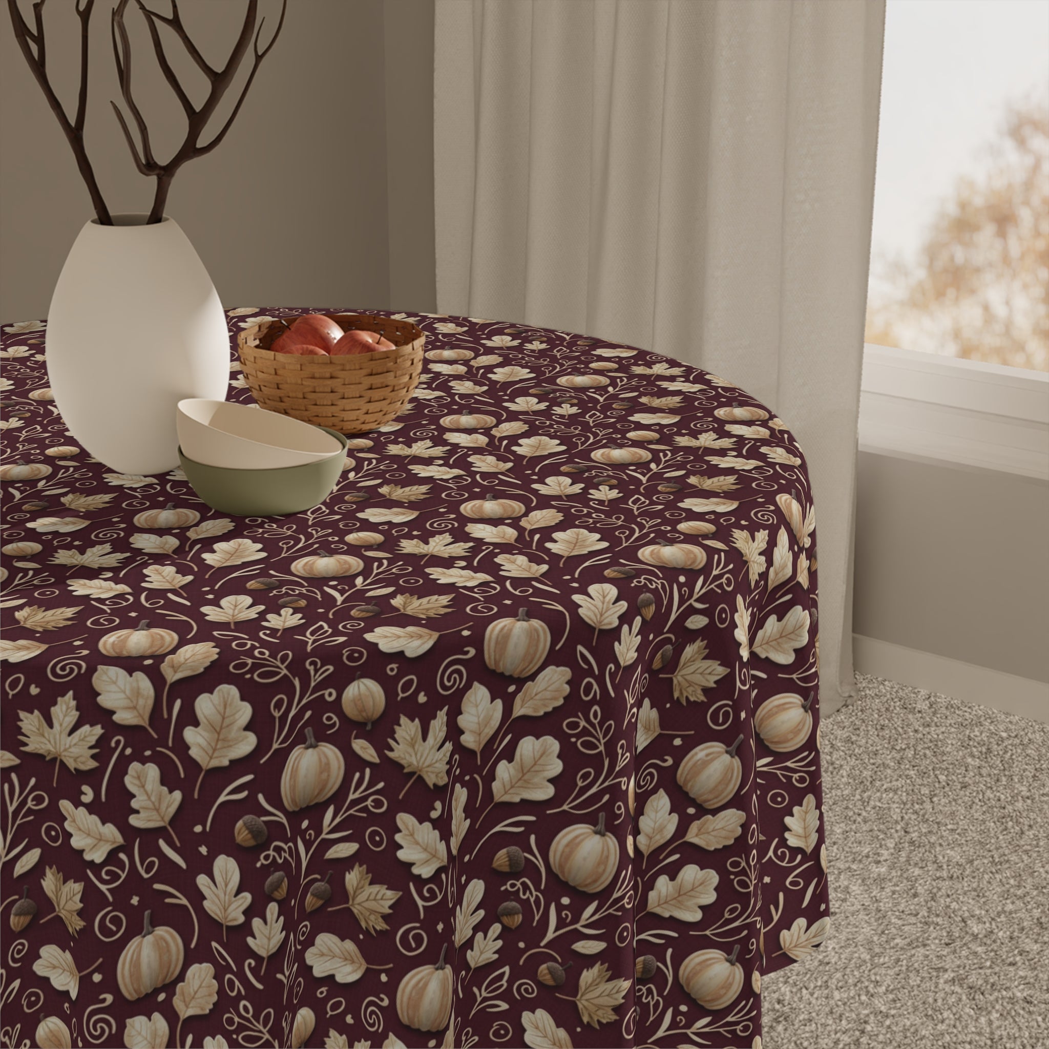 Burgundy  Elegant Wildflowers Fall Chic Tablecloth Durable Table Cover, Perfect Gift for Housewarming, Parties, and Weddings all Events and Occasions