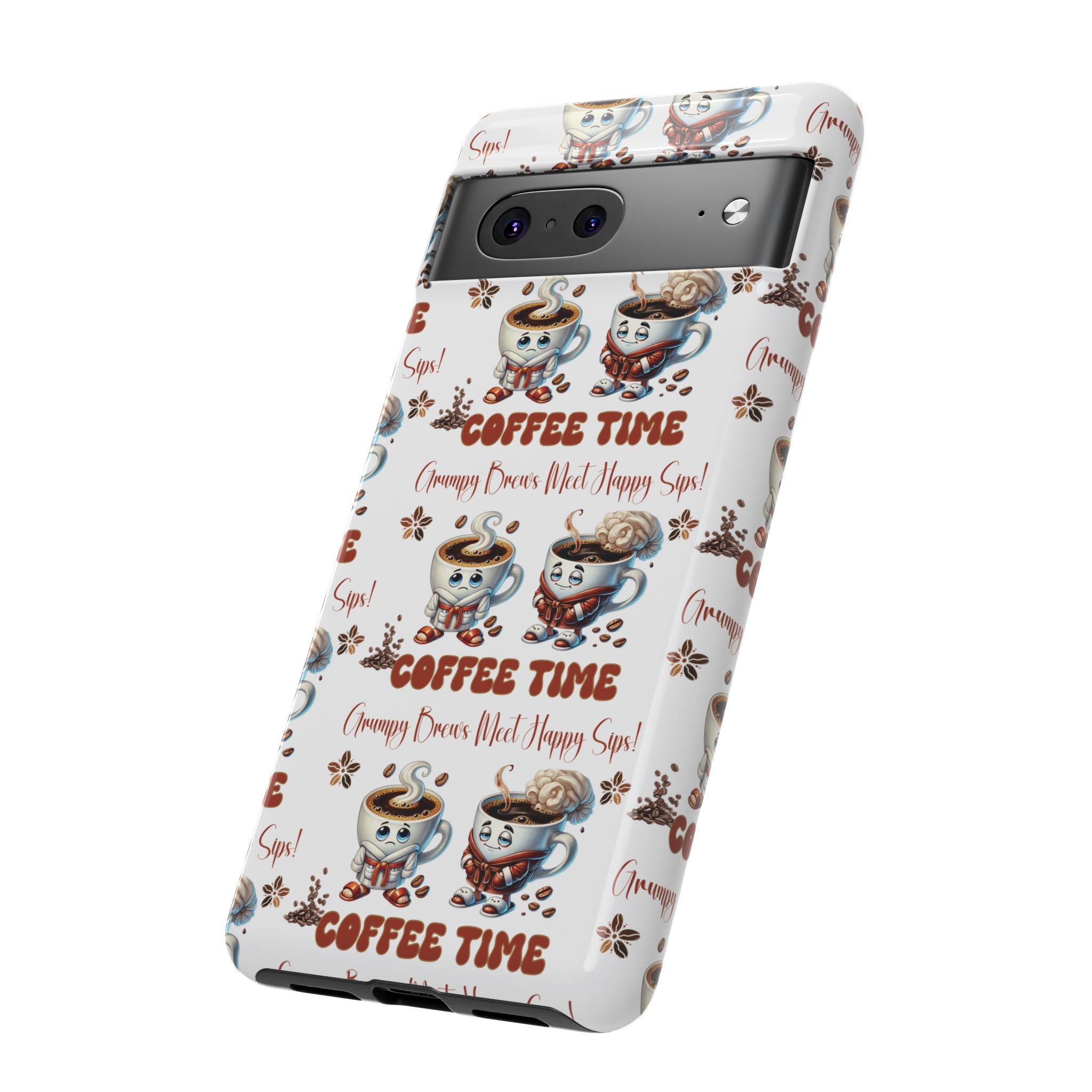 Grumpy Brews Meet Happy Sips Phone Case Compatible with iPhone, Samsung & Pixel | Fun, Durable Protection for Coffee Lovers | Unique Design, Shockproof & Scratch-Resistant Perfect for Coffee Lover