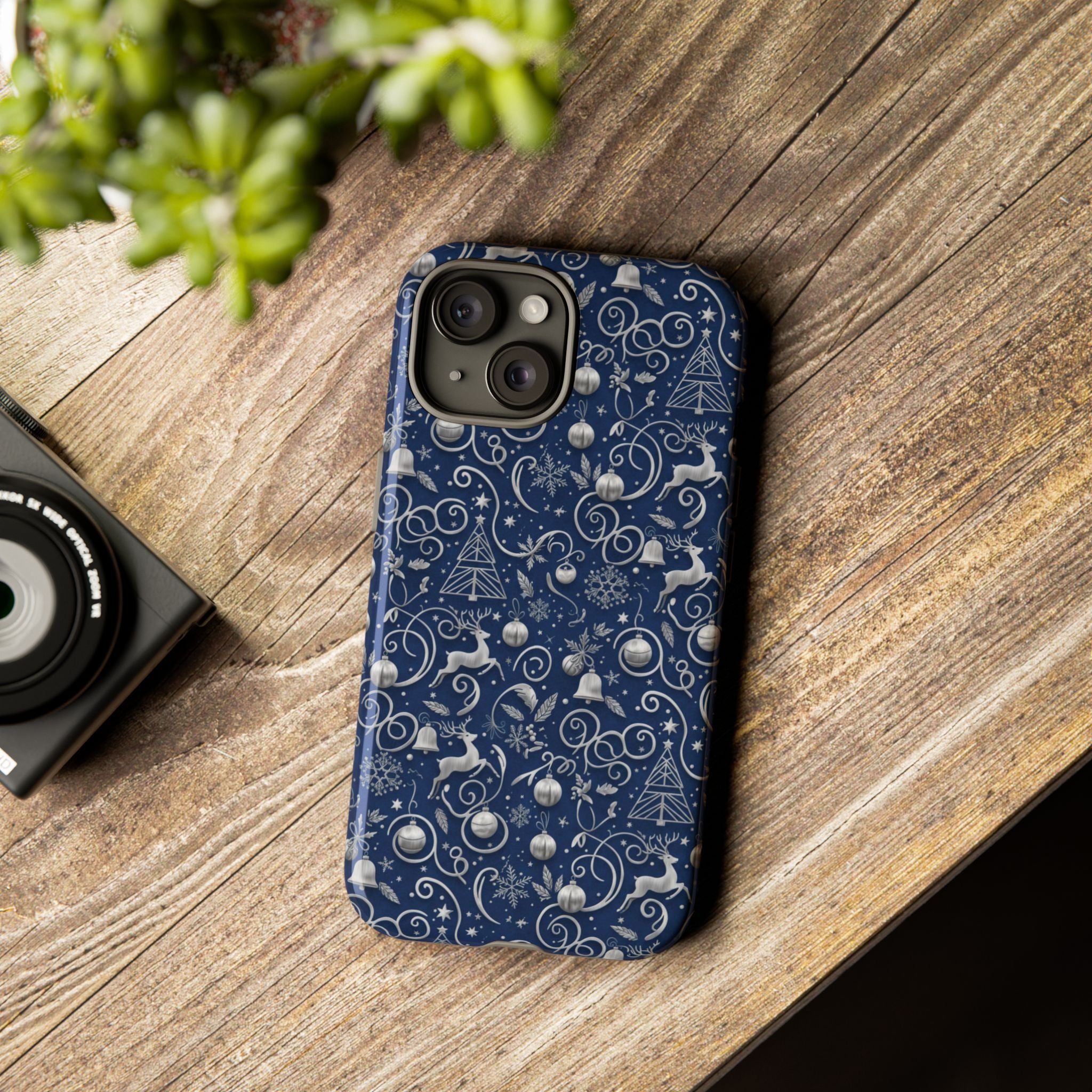 Coque Téléphone Noël Bleu & Argent – Motif Paillettes Festives pour iPhone 17, Tous iPhones & Galaxy | Cadeau MRSBYVALLE pour Elle