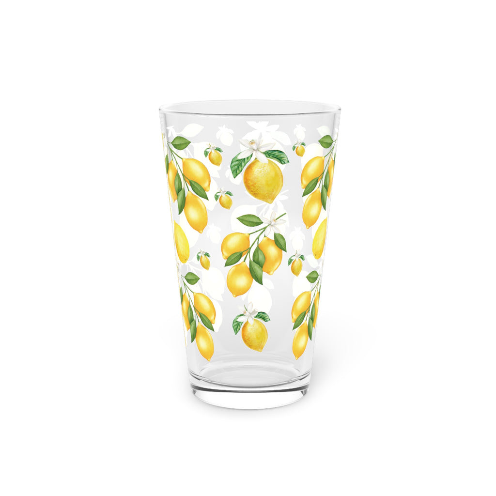 Lemon Bliss: 16oz Pint Glass with Small White Flowers Perfect for Refreshing Your Drinkware Collection with a Touch of Citrus Elegance Durable, High-Quality Glassware Perfect for Parties - MRSBYVALLE