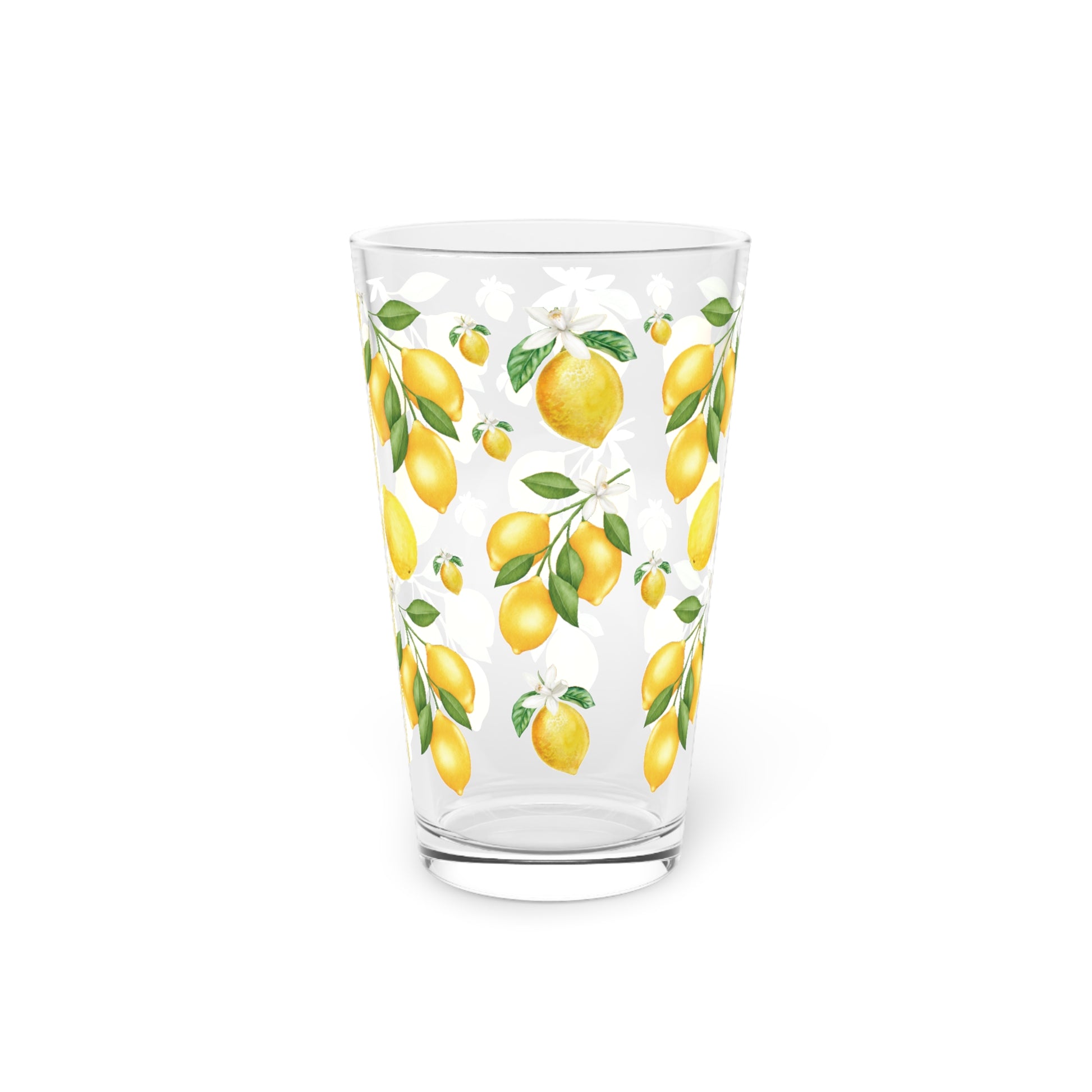 Lemon Bliss: 16oz Pint Glass with Small White Flowers Perfect for Refreshing Your Drinkware Collection with a Touch of Citrus Elegance Durable, High-Quality Glassware Perfect for Parties - MRSBYVALLE